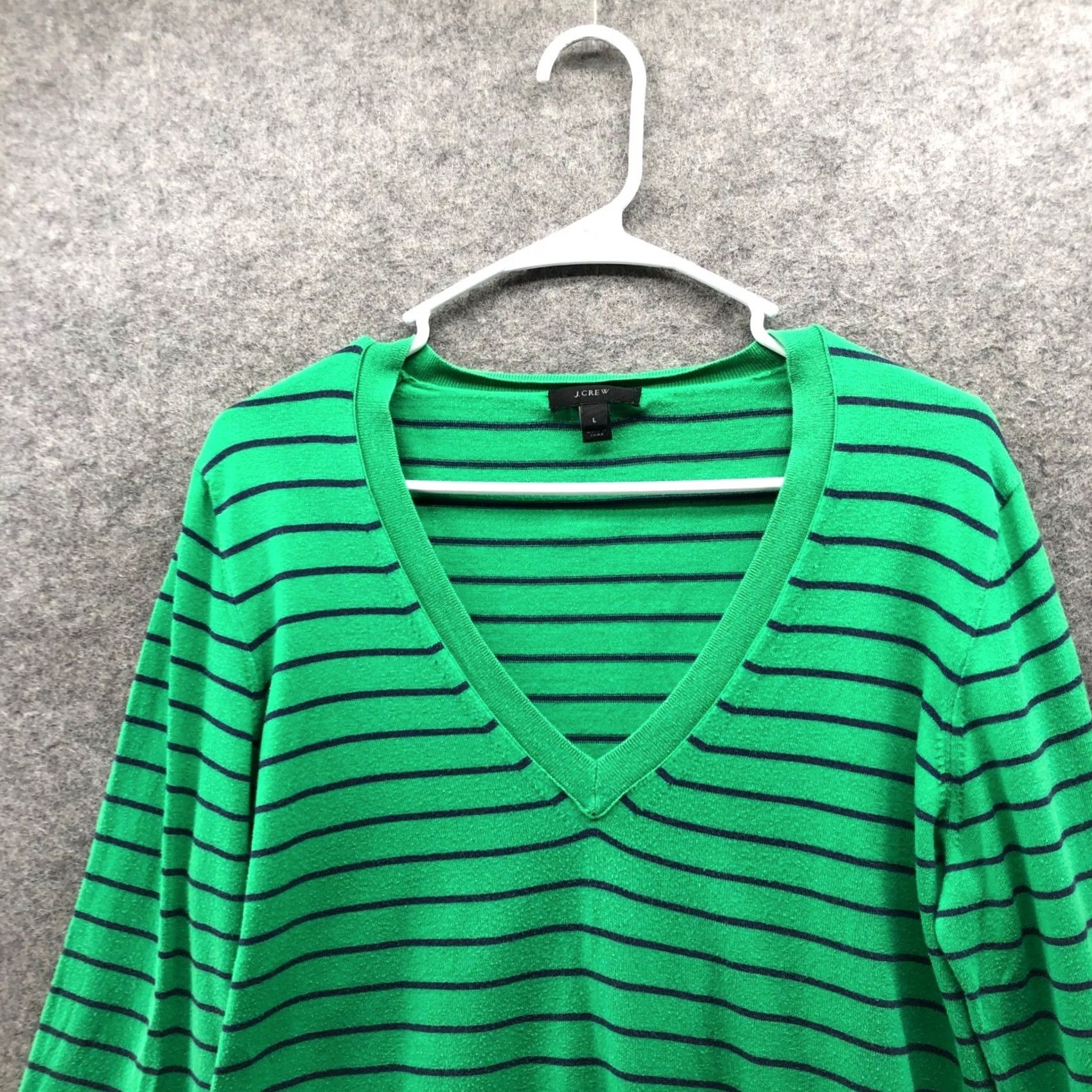 J.Crew VINTAGE not V-neck? J.Crew Sweater Womens L Cotton Green Navy Blue Striped Knit Lightweight Pullover Long Sleeve Tie-Dyed? Size L / US 10 / IT 46 - 3 Thumbnail