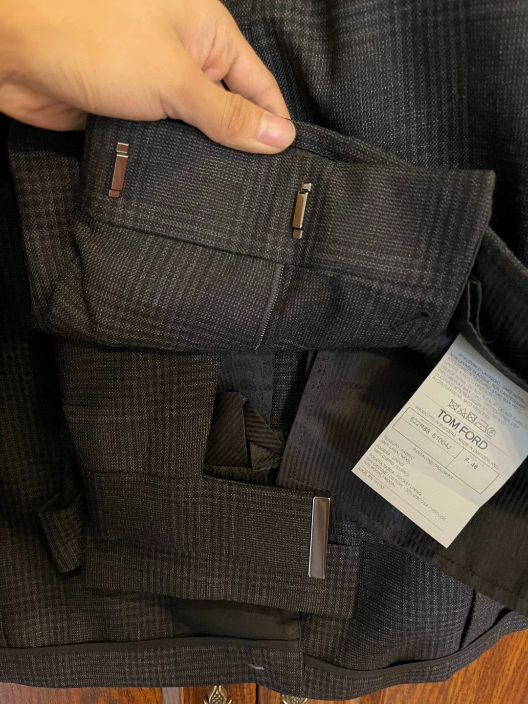 Tom Ford Tom Ford Black Gray Houndstooth Wool Suit 46 New Tags Size 46R - 4 Thumbnail