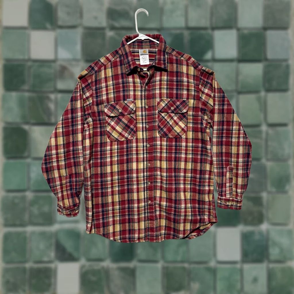 Carhartt VINTAGE Carhartt XL Tall Red Plaid Cotton Flannel Button-Down Shirt 80s Workwear Men Big & Tall Size US XL / EU 56 / 4 - 1 Thumbnail