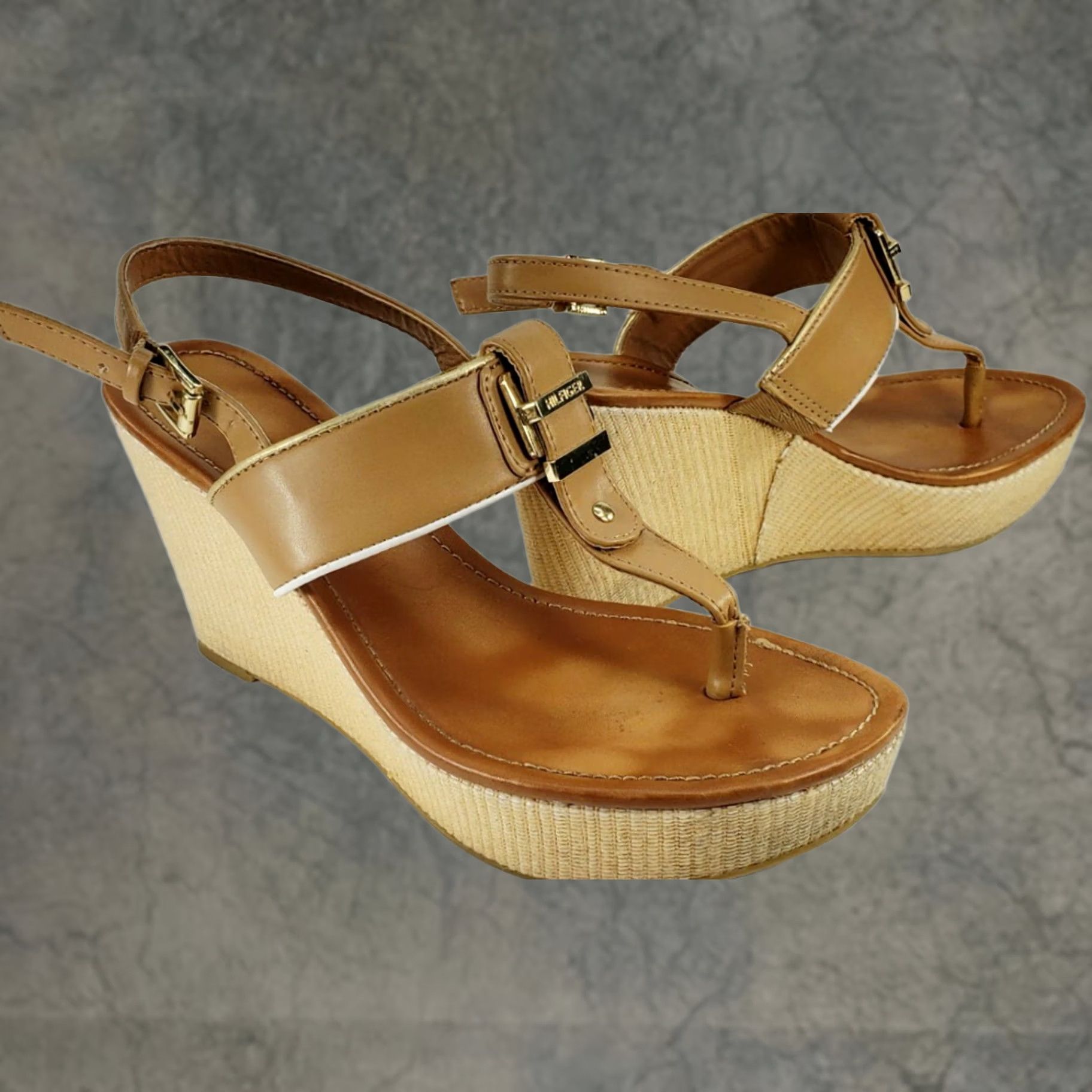 Tommy Hilfiger Tommy Hilfiger Womens TWMAREE Platform Cork Sandals Tan Gold Size 6.5M Size US 7 / IT 37 - 1 Thumbnail