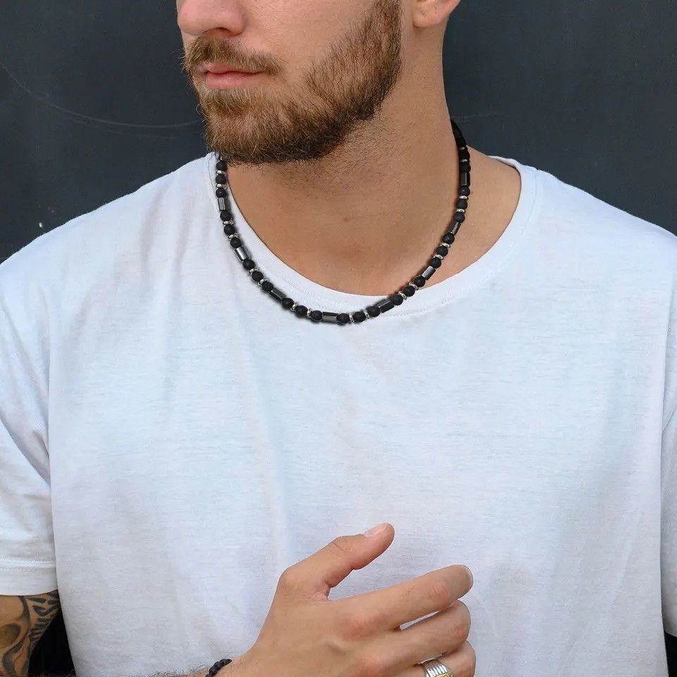 Jewelry × Vintage Natural Volcano Stone Necklace Black Gallstone Beaded Choker Size ONE SIZE - 3 Thumbnail