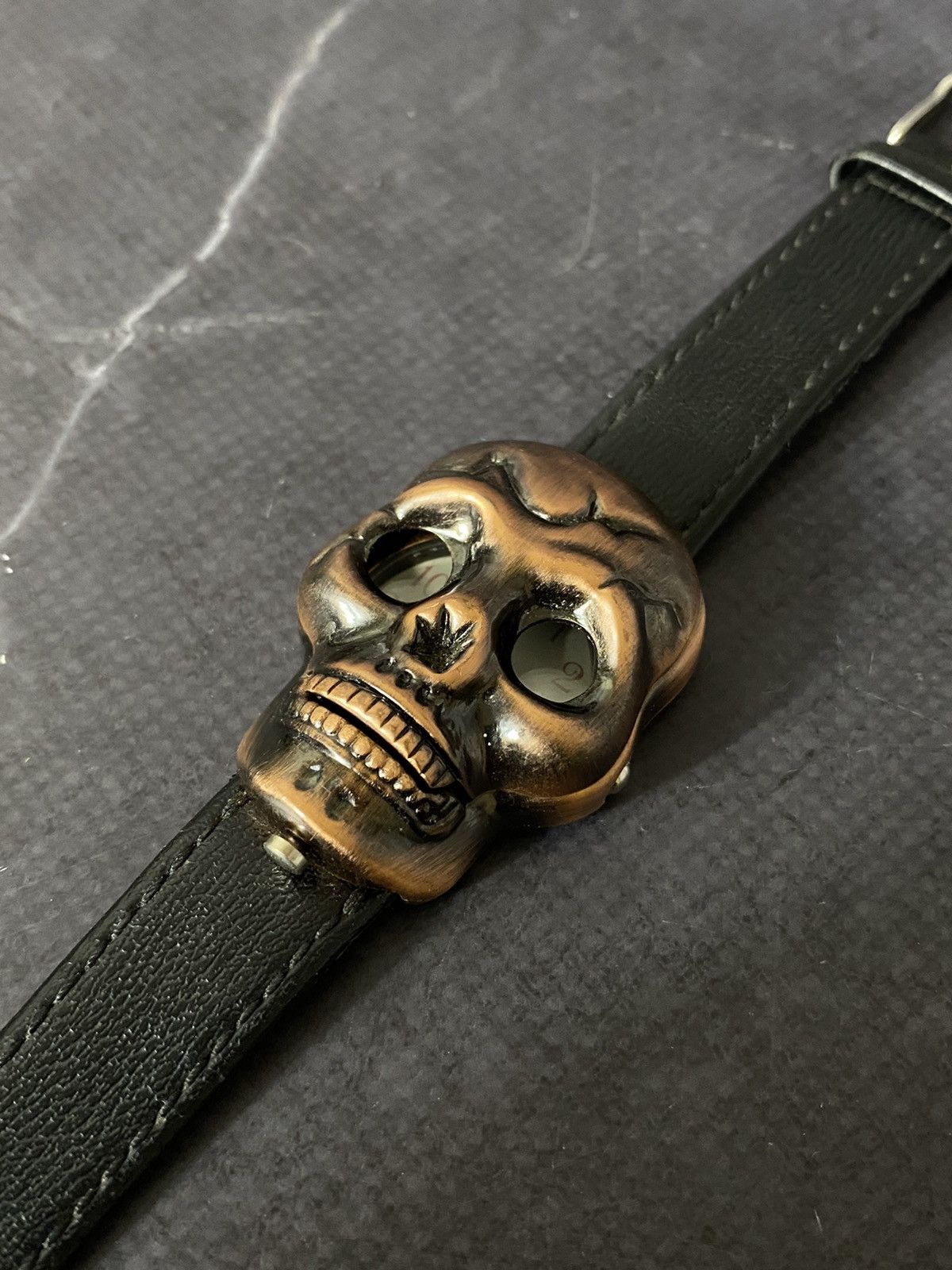 Japanese Brand Gothic Skull Watch on Black Leather Strap Size ONE SIZE - 2 Thumbnail