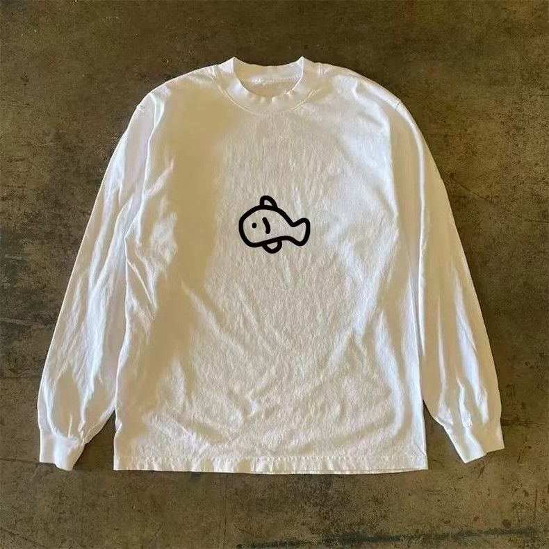 Vintage White casual retro fish print long-sleeved T-shirt Size US M / EU 48-50 / 2 - 1 Thumbnail