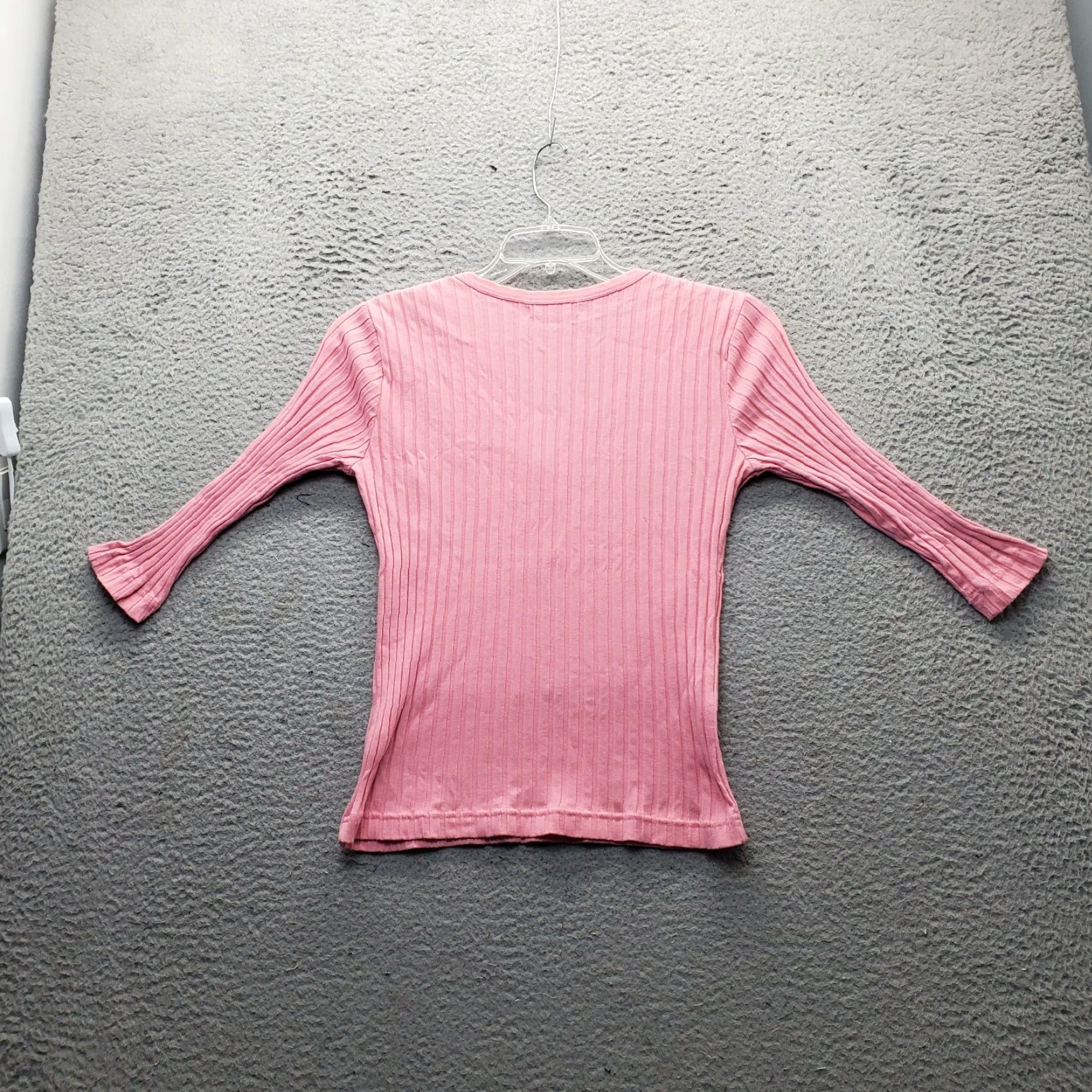 Vintage Carolyn Taylor Ribbed Top Womens S Pink 3/4 Sleeve V-Neck Front Button T-Shirt Shirt Slim Casual Womens Size S Pink Size S / US 4 / IT 40 - 2 Thumbnail