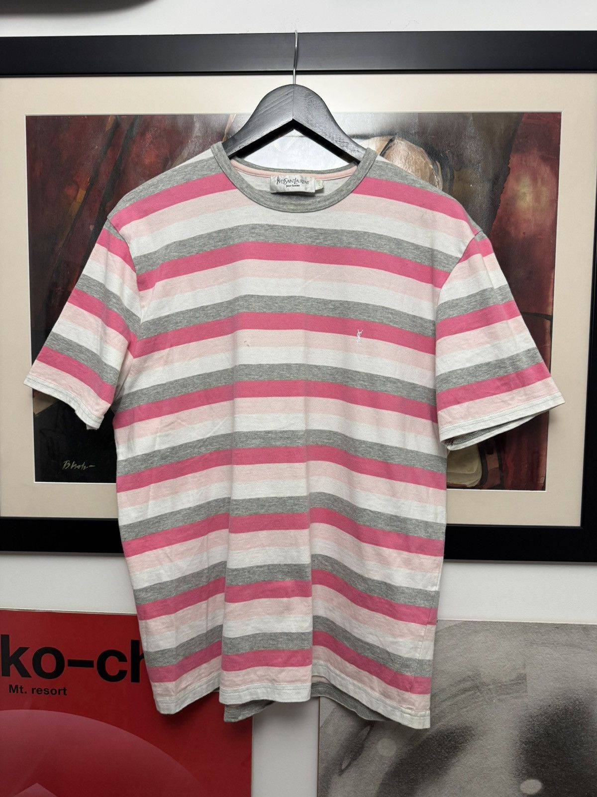 Vintage YSL Yves Saint Laurent Striped Designer Tee Pink