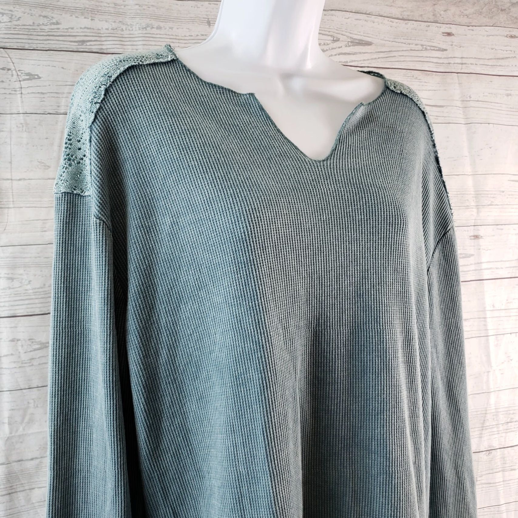 Vintage Knox Rose Womens Waffle Knit Top Sz Small Blue Long Sleeve Crochet Lace Shirt Womens Blouse BLUE Size S / US 4 / IT 40 - 2 Thumbnail