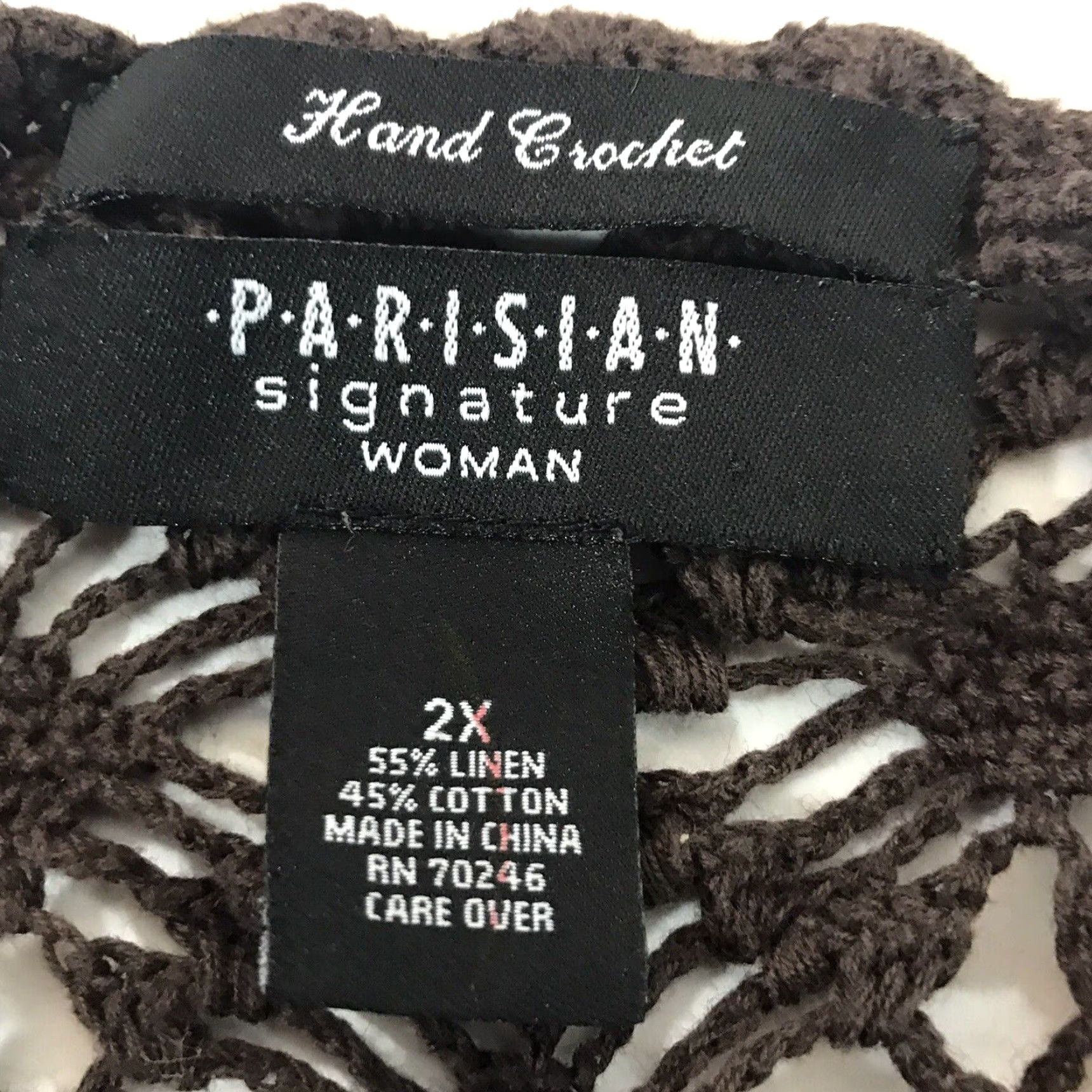 Vintage Parisian Signature Woman Sweater Pullover Knit Crochet Long Sleeve Brown 2X Women's Fall Winter Spring Casual Size XXL / US 16-18 / IT 52-54 - 5 Thumbnail