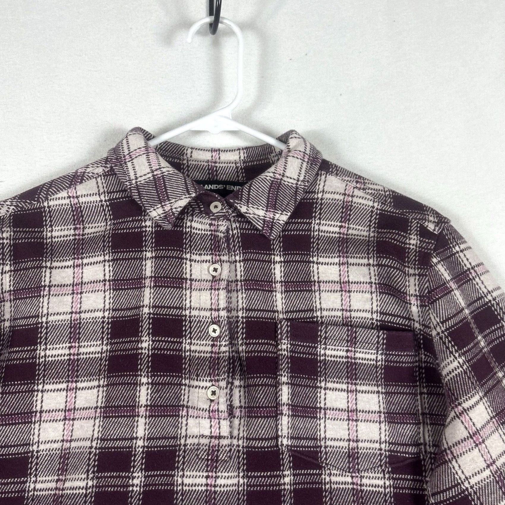 Lands' End Lands' End Flannel Shirt Women's L Red Plaid Button-Up Top 1/4 Closure Long Sleeve Easy Care Regular Fit Size L / US 10 / IT 46 - 2 Thumbnail