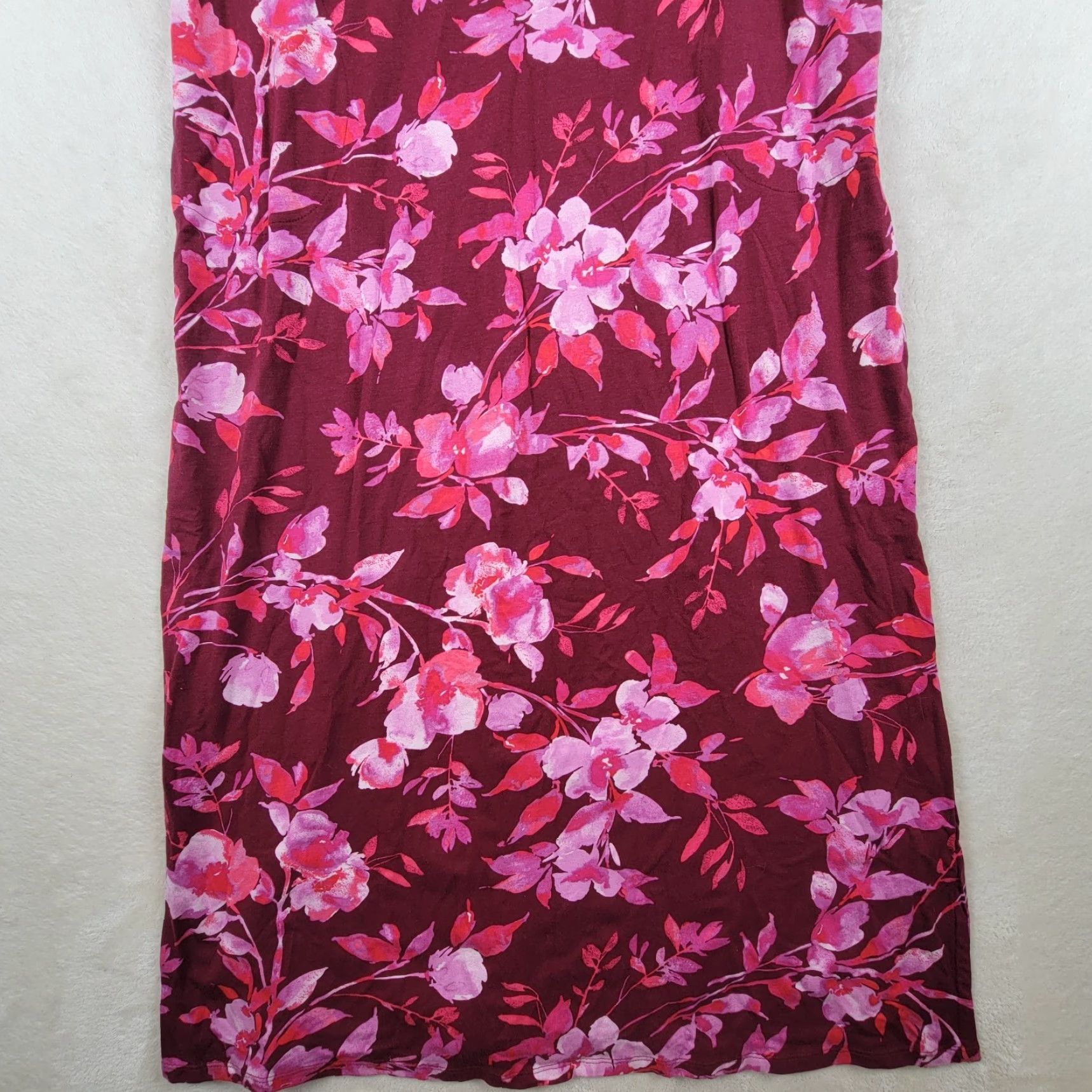 J. Jill J. Jill Dress Women's Maxi Floral Stretch Knit Cranberry Red Multicolor Cap Sleeve Round Neck M Cranberry Red Floral Maxi Dress Womens Size M / US 6-8 / IT 42-44 - 3 Thumbnail