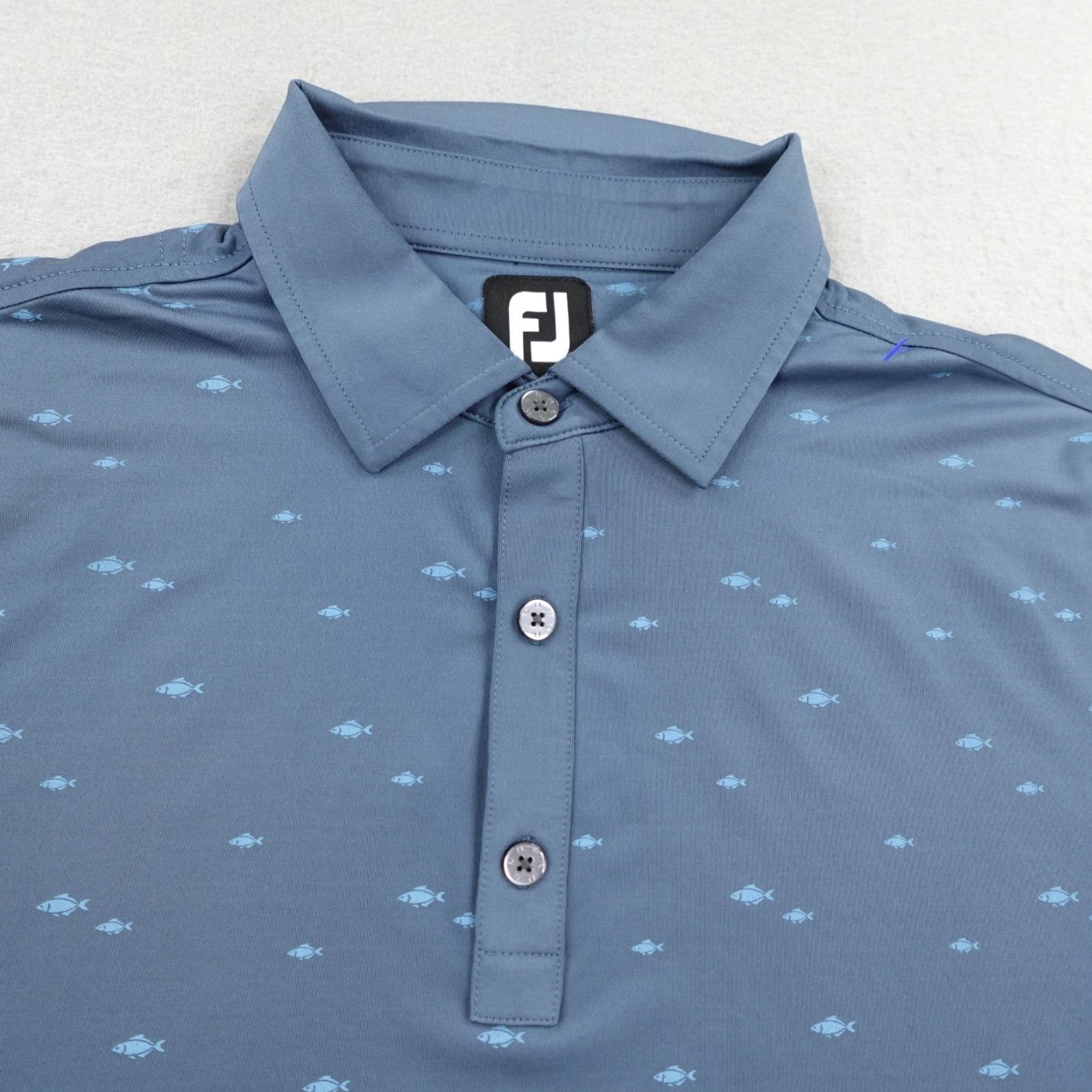 Footjoy FootJoy Polo Shirt Mens Medium Blue Fish Print Performance Short Sleeve Golf Shirt Size US M / EU 48-50 / 2 - 2 Thumbnail