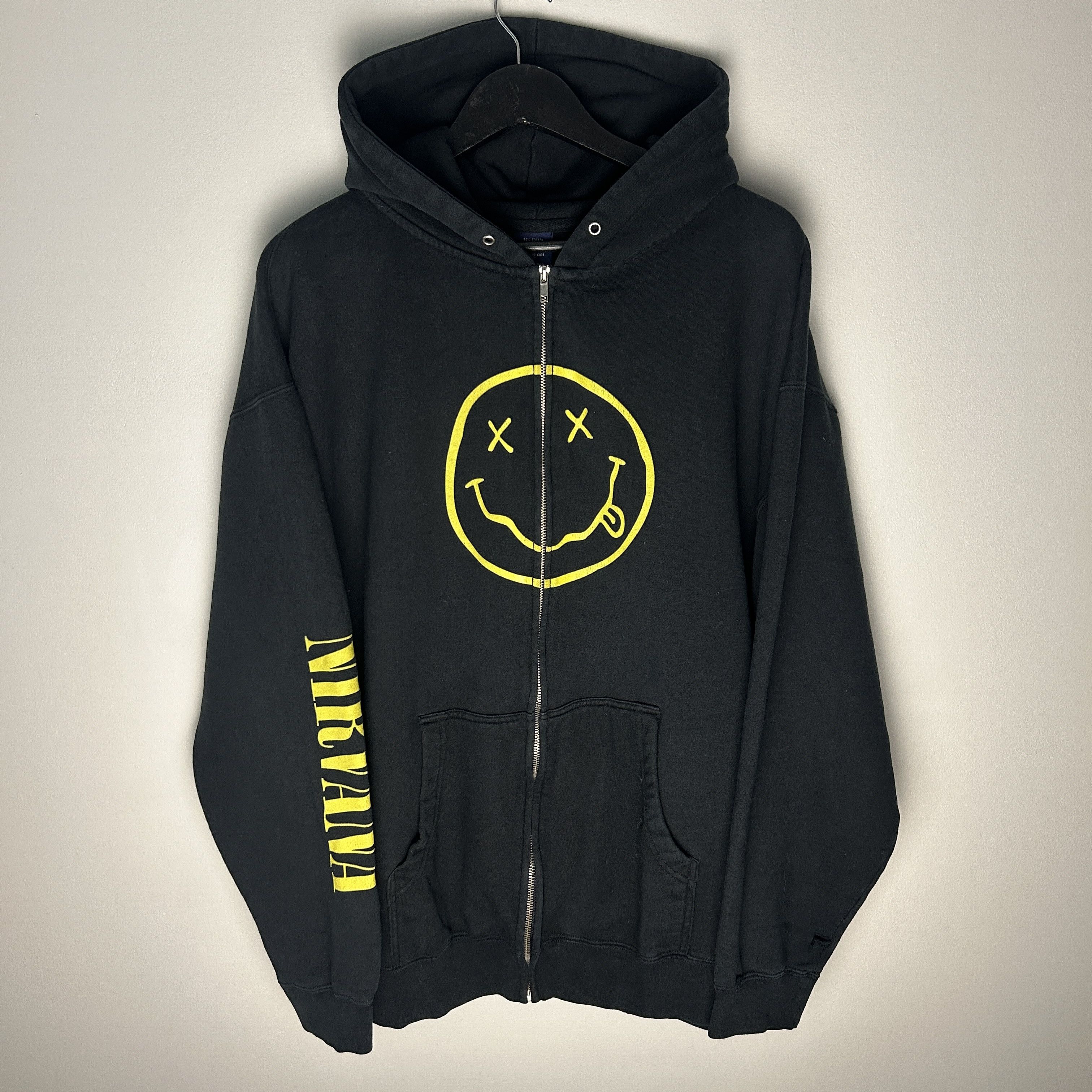 Vintage Nirvana Smiley Zip-Up Band Hoodie