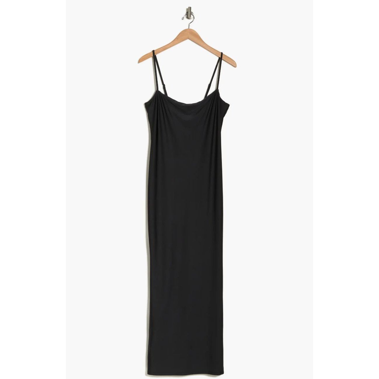 Good American Black Satin Square Neck Slip Dress