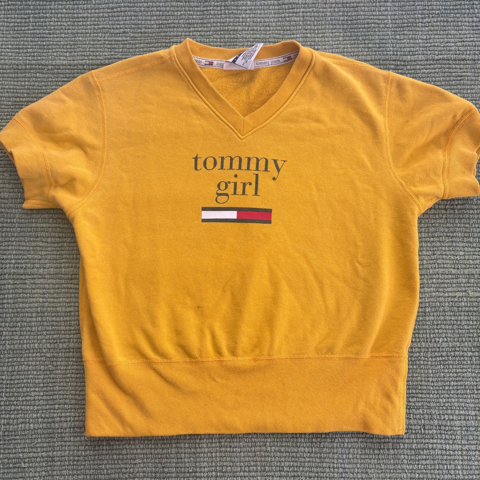 Tommy Hilfiger × Vintage Vintage 90s womens yellow Tommy Girl sweatshirt short sleeve Size M / US 6-8 / IT 42-44 - 1 Thumbnail