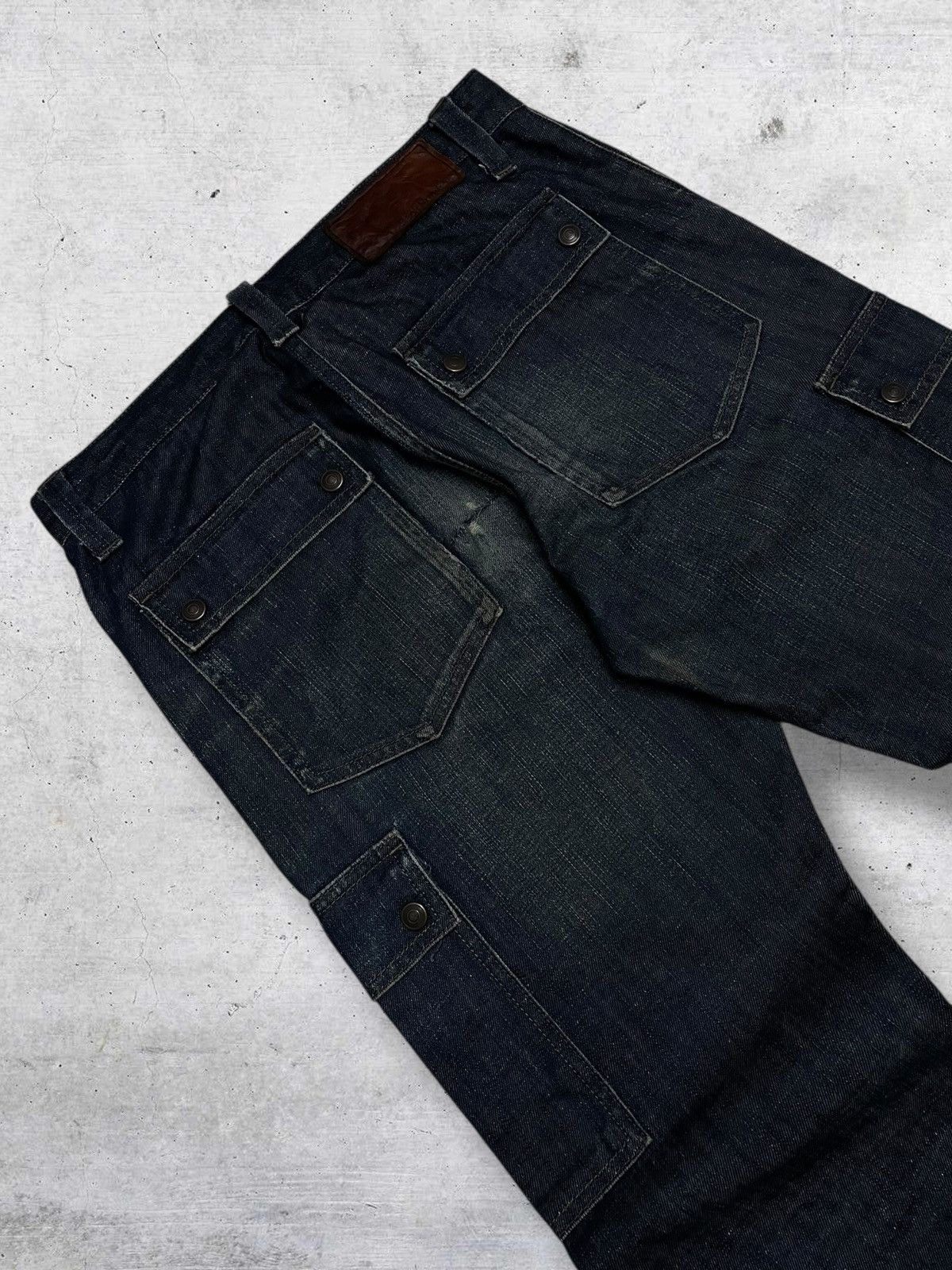 VINTAGE BACK NUMBER JAPAN DESIGNER INDIGO CARGO DENIM 90S OG