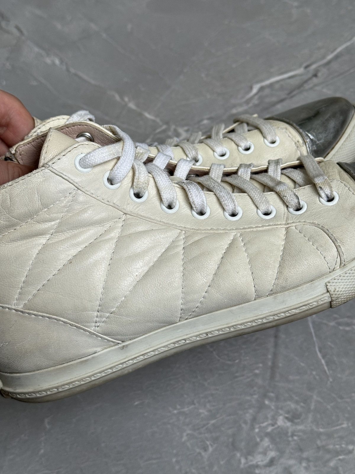 Miu Miu Miu Miu Hi Tip Sneakers Pointed Toe Leather Distressed Size US 6.5 / IT 36.5 - 6 Thumbnail