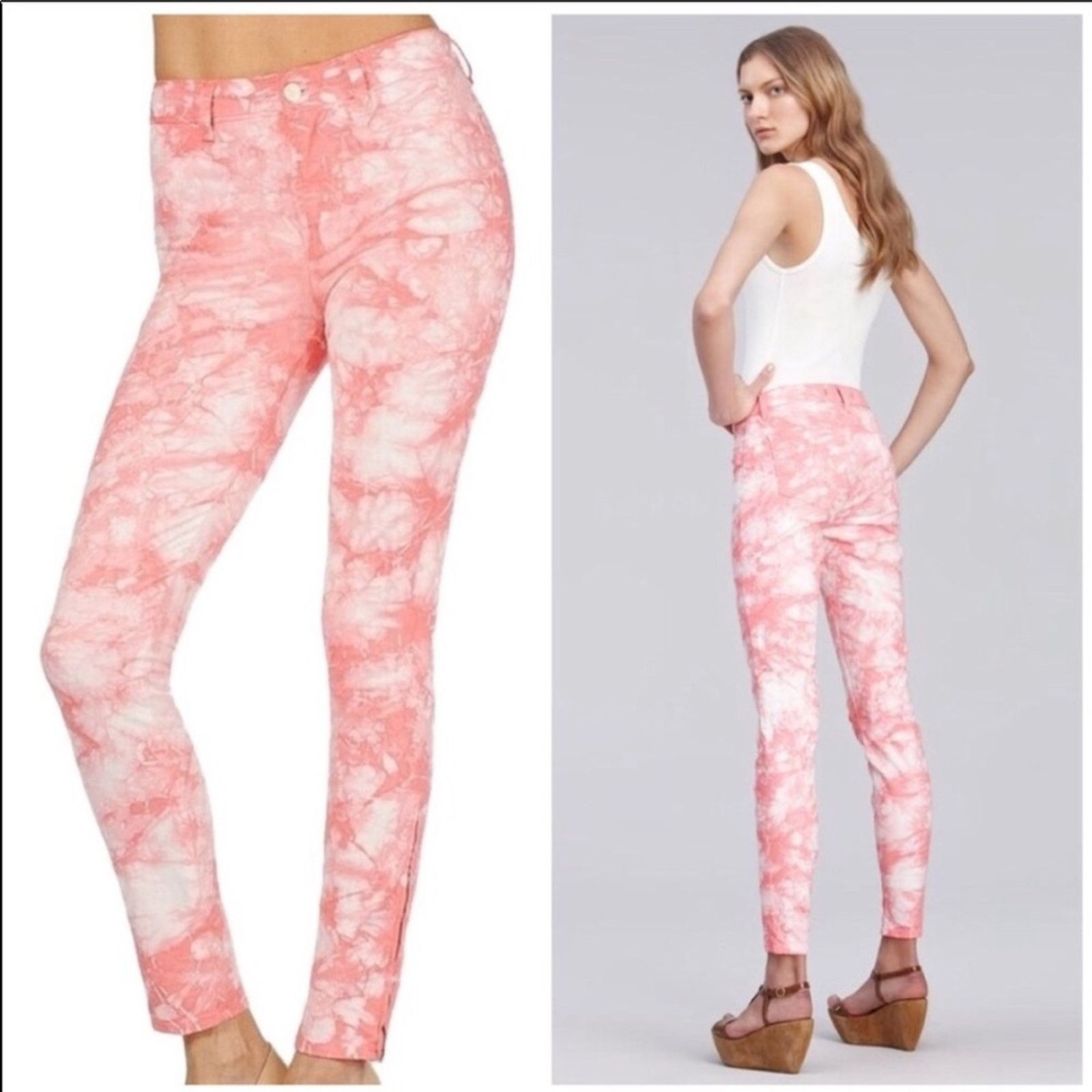 NEW J BRAND White Twisted Coral Tie Dye Print Skinny Jeans