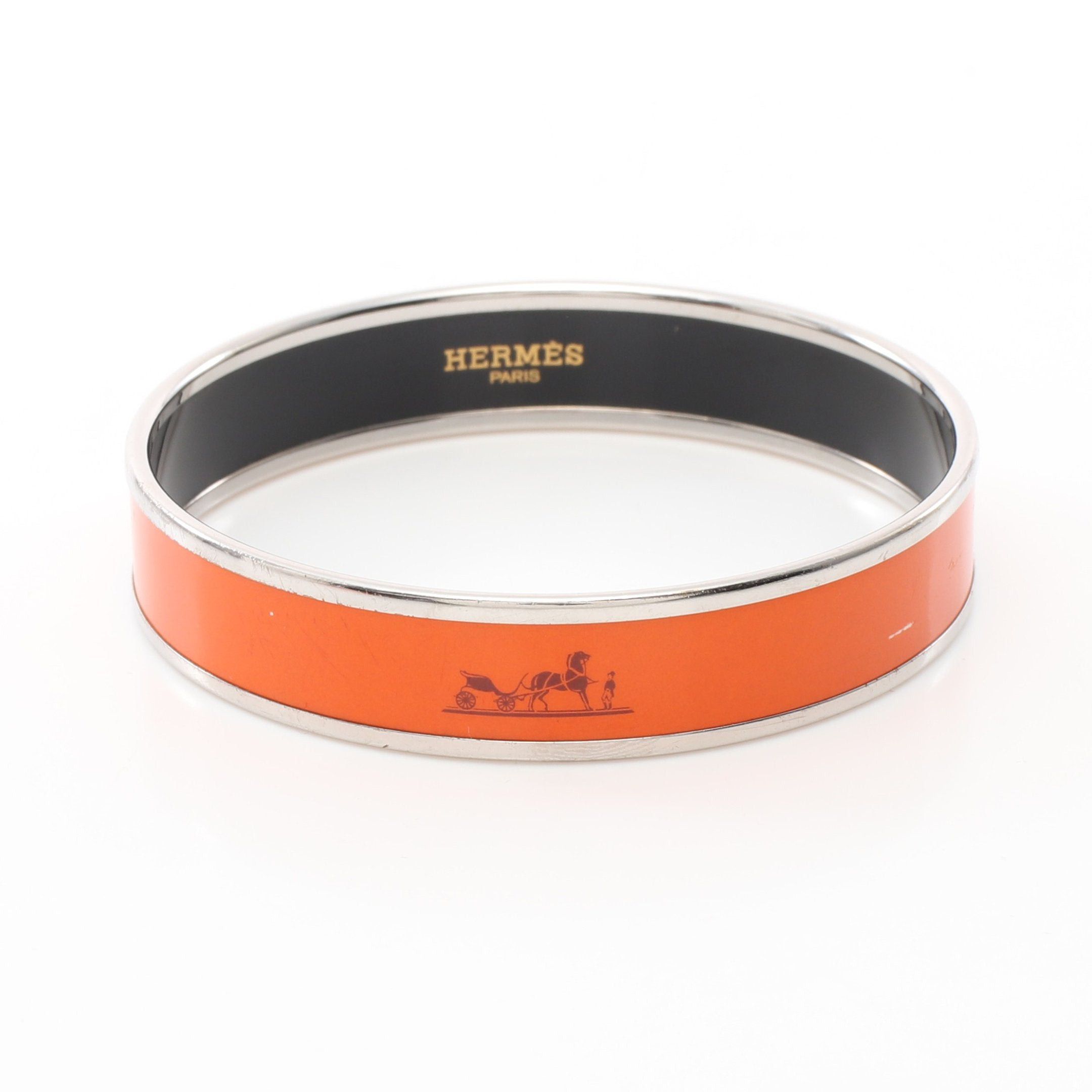 image of Hermes Enamelled Mm Bangle Cloisonne Silver Orange, Women's