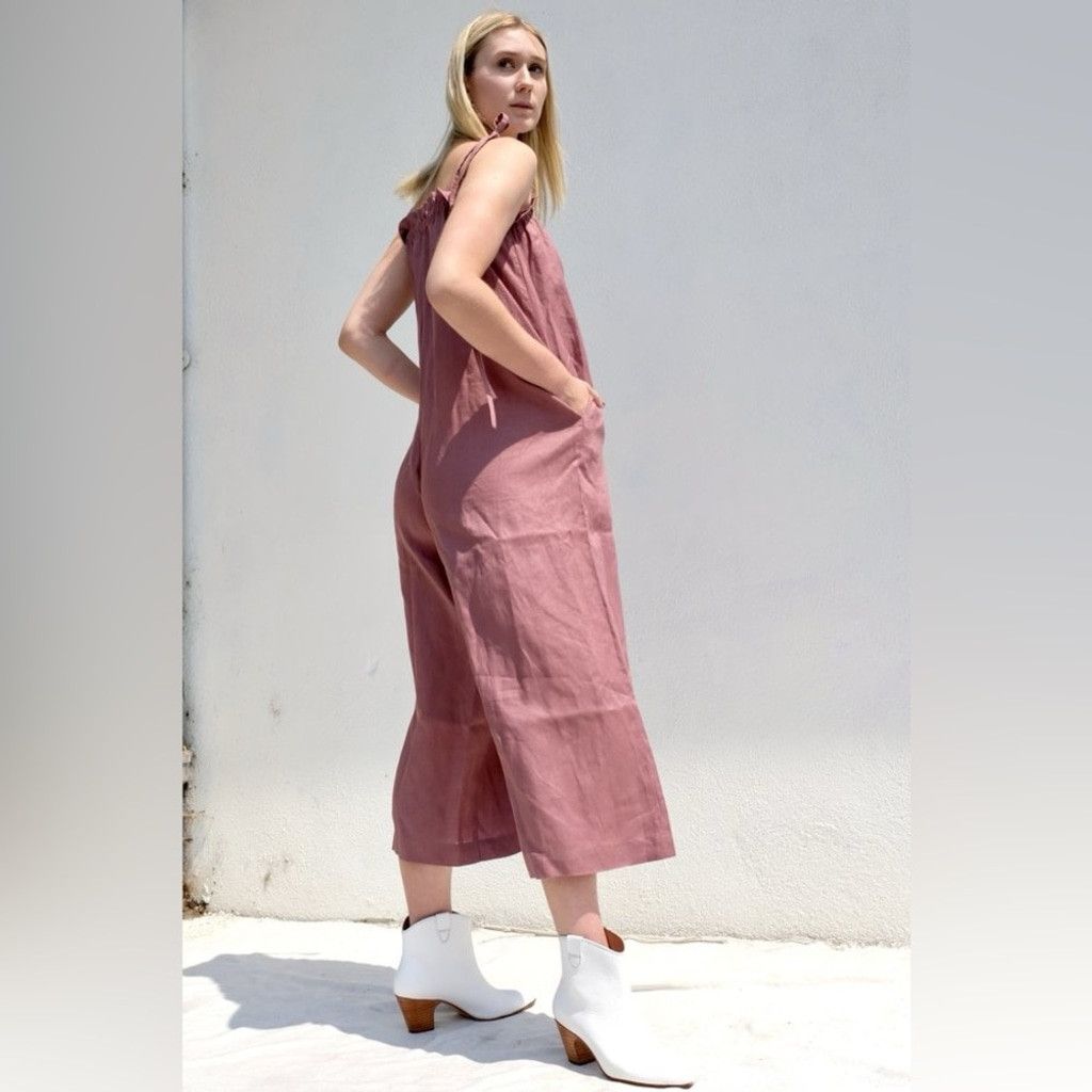 Other NEW A Bronze Age Ruby 100% Linen Pink Cropped Jumpsuit US S Size 28" / US 6 / IT 42 - 3 Thumbnail