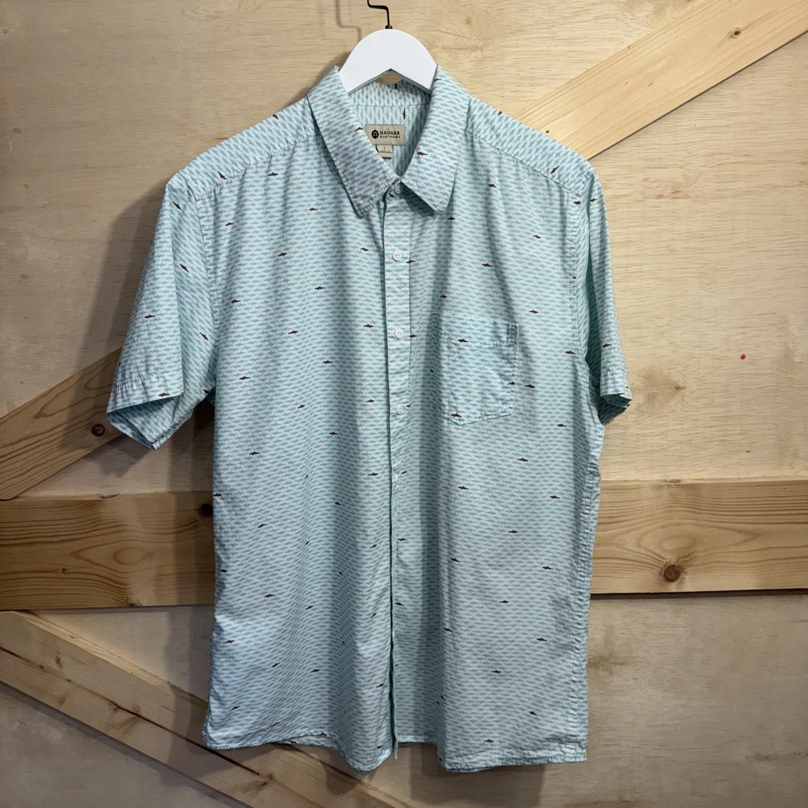 Haggar Haggar Men's Shark Print Short Sleeve Button Up Size US L / EU 52-54 / 3 - 1 Thumbnail