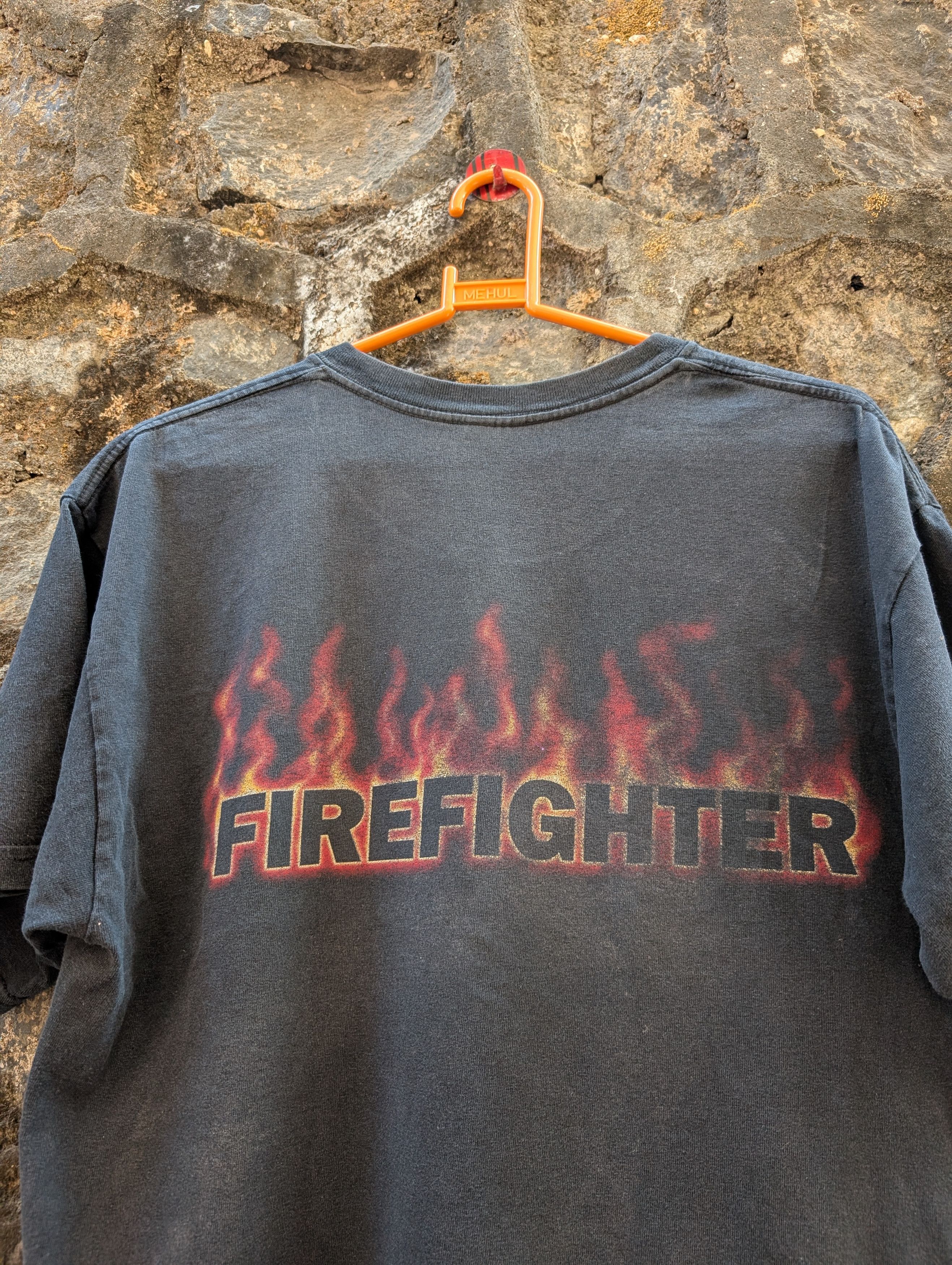 Vintage Thrashed Faded Vintage Y2K Fire Fighter Flames Tee Size US L / EU 52-54 / 3 - 4 Thumbnail