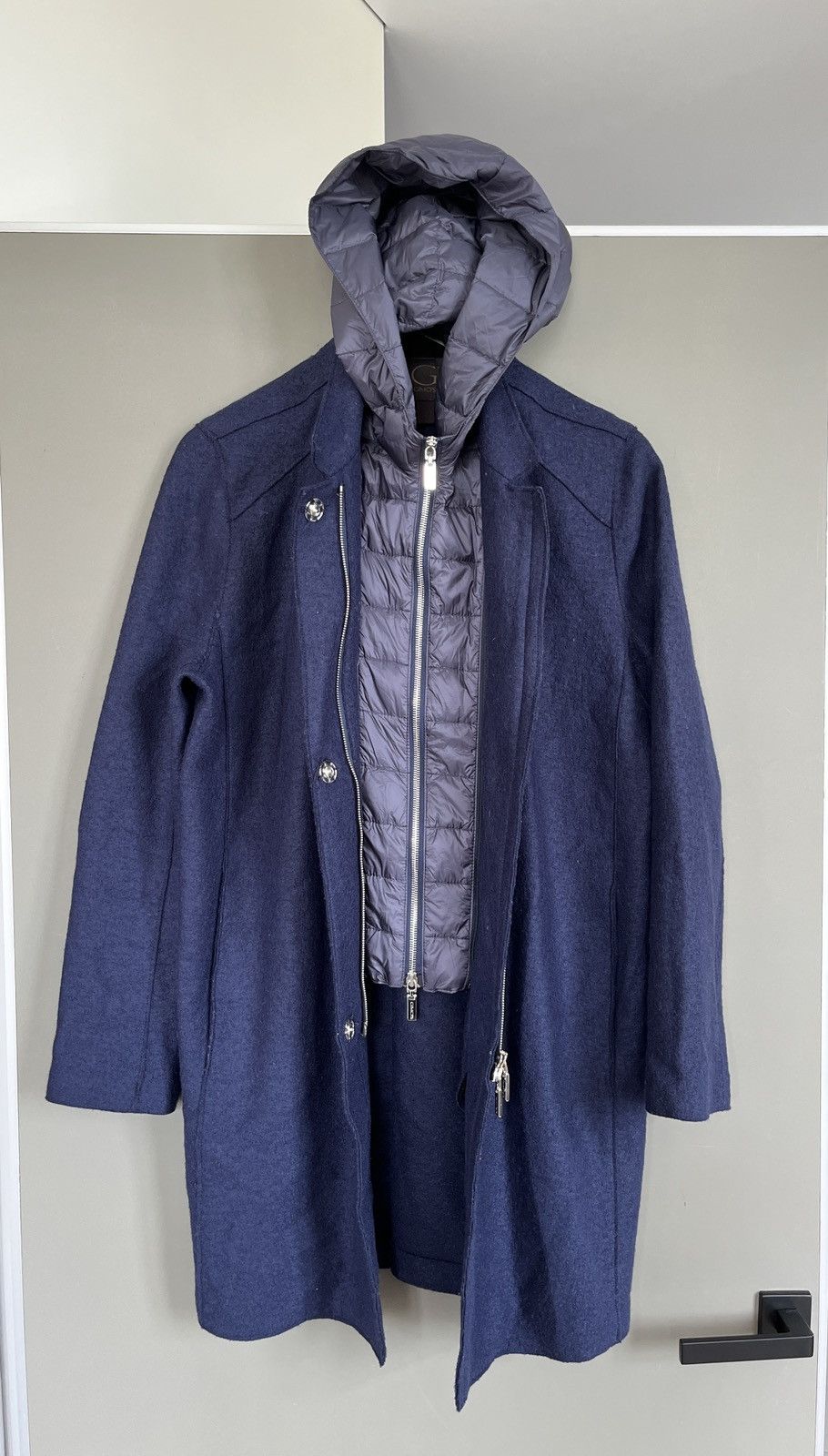 Gimo's Gimos Blue Wool Parka w/ Detachable Down Hood & Vest Size L / US 10 / IT 46 - 1 Thumbnail