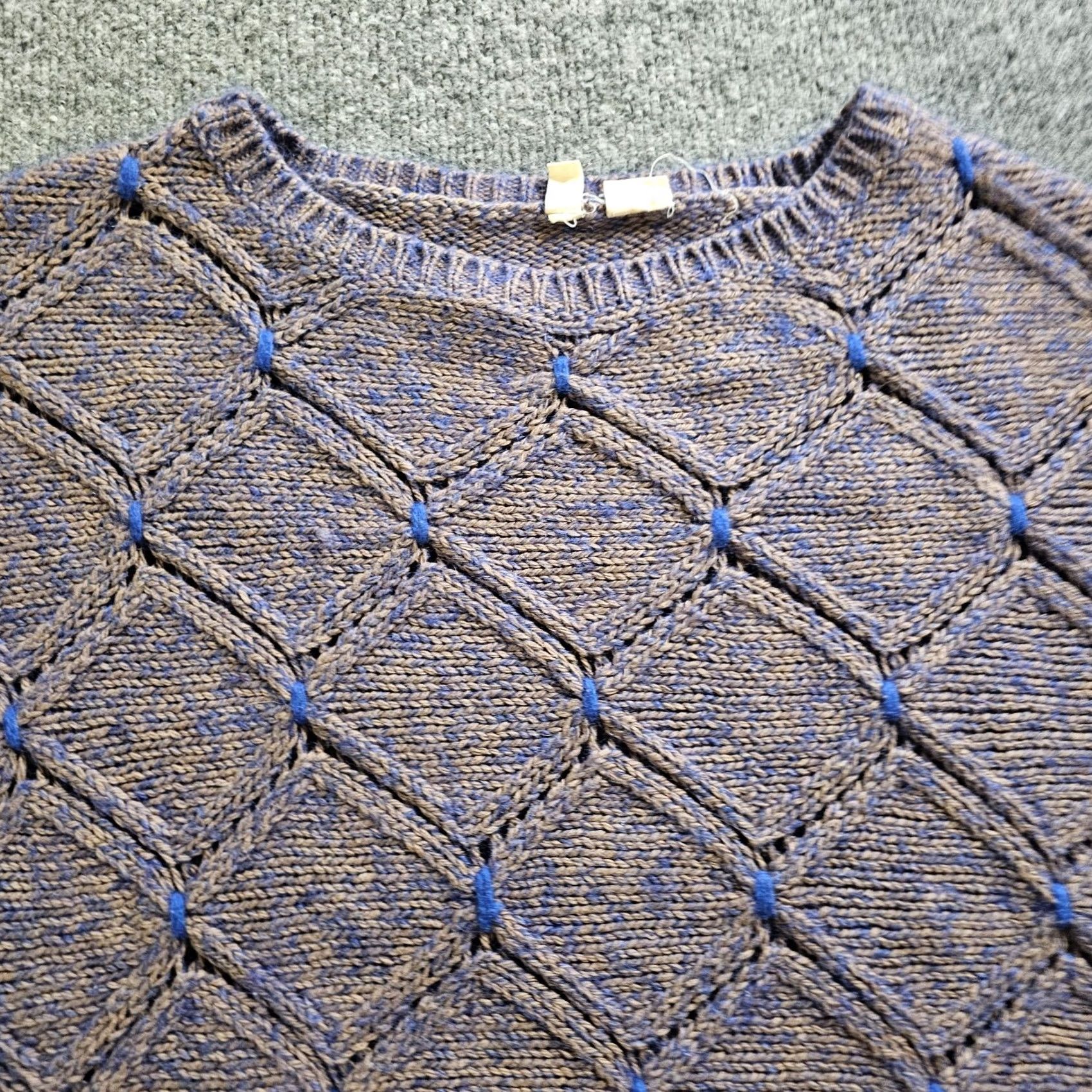 Anthropologie Moth Sweater Top Womens L Blue Wool Cable Knit Short Sleeve Pullover Oversized Knit Vintage No Size L / US 10 / IT 46 - 2 Thumbnail