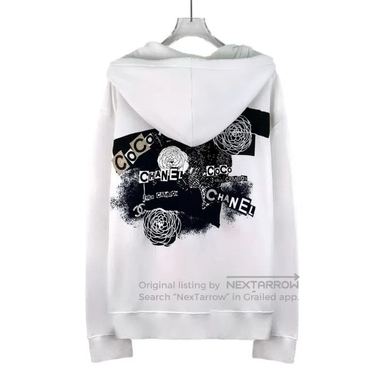 Chanel Chanel White logo letter camelia print cotton hooded zippe Size XL / US 12-14 / IT 48-50 - 2 Thumbnail