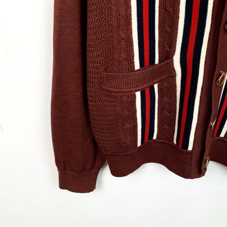 Gucci Gucci Red vertical striped linen V-neck knitted cardigan ja Size US S / EU 44-46 / 1 - 4 Thumbnail