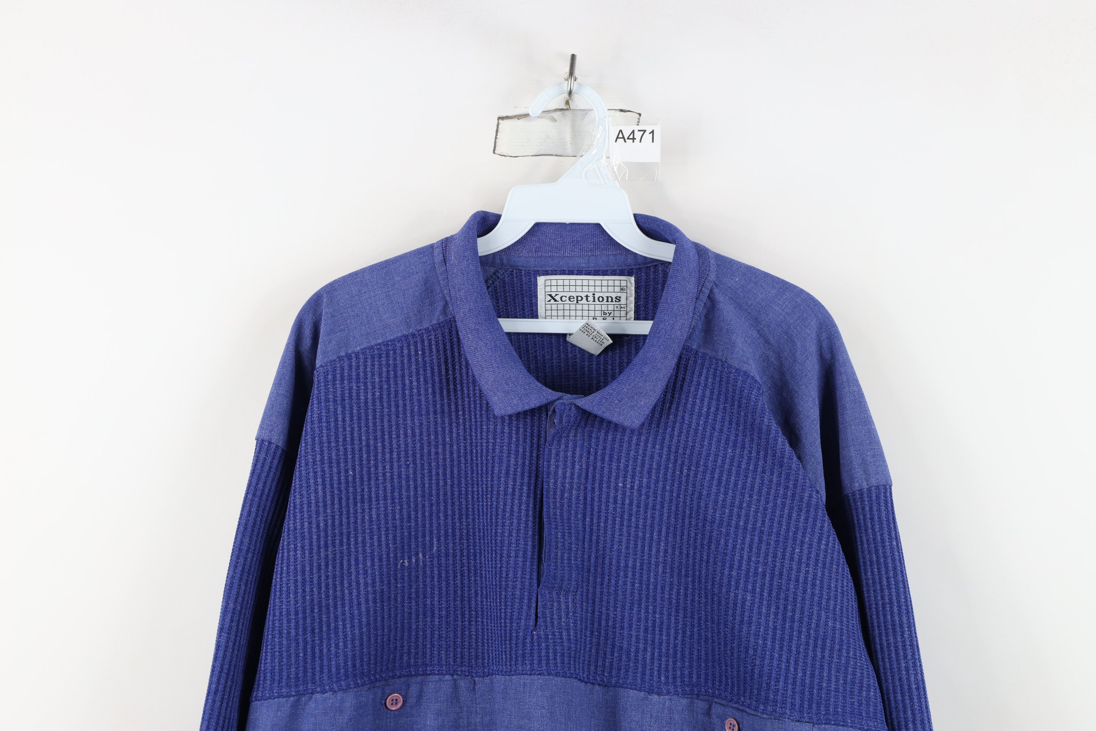 Vintage Vintage 90s Streetwear Waffle Knit Pullover Polo Shirt Size US XXL / EU 58 / 5 - 2 Thumbnail