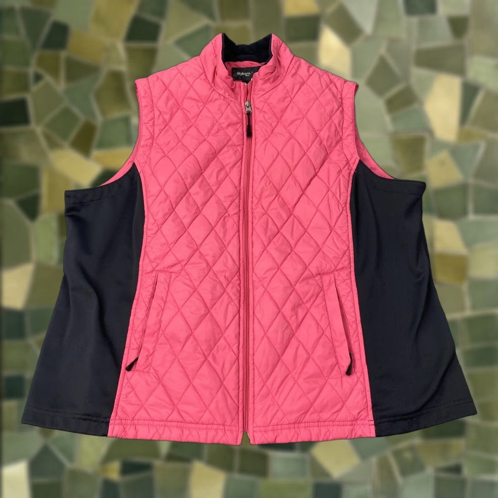 Vintage Style & Co Vest Womens 20W Pink Black Quilted Full Zip Pockets Plus Size Size 3XL / US 20-22 - 1 Thumbnail