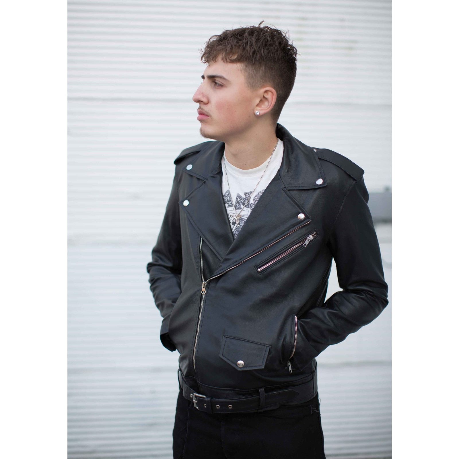 & Other Stories James Leather Moto Belted Biker Jacket Size US L / EU 52-54 / 3 - 8 Thumbnail