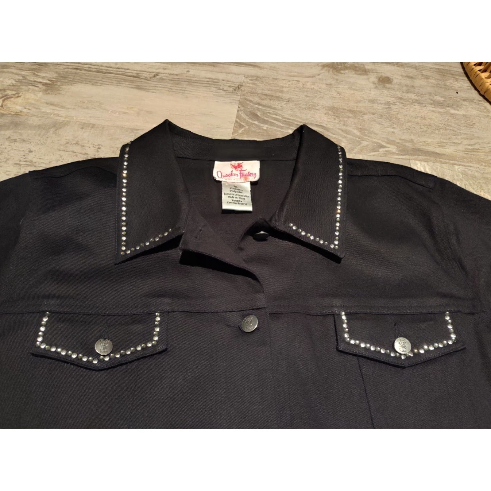 Quacker Factory VINTAGE Quacker Factory Women's Denim Jacket Bling Rhinestones Peace XL Black Casual All Seasons Size XL / US 12-14 / IT 48-50 - 4 Thumbnail