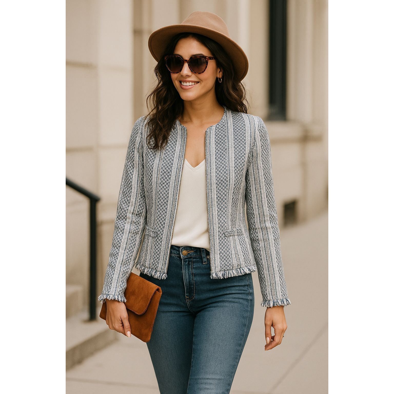 Other Adrienne Vittadini Small Woven Cotton Fringe Tweed Zip Jacke Size S / US 4 / IT 40 - 3 Thumbnail
