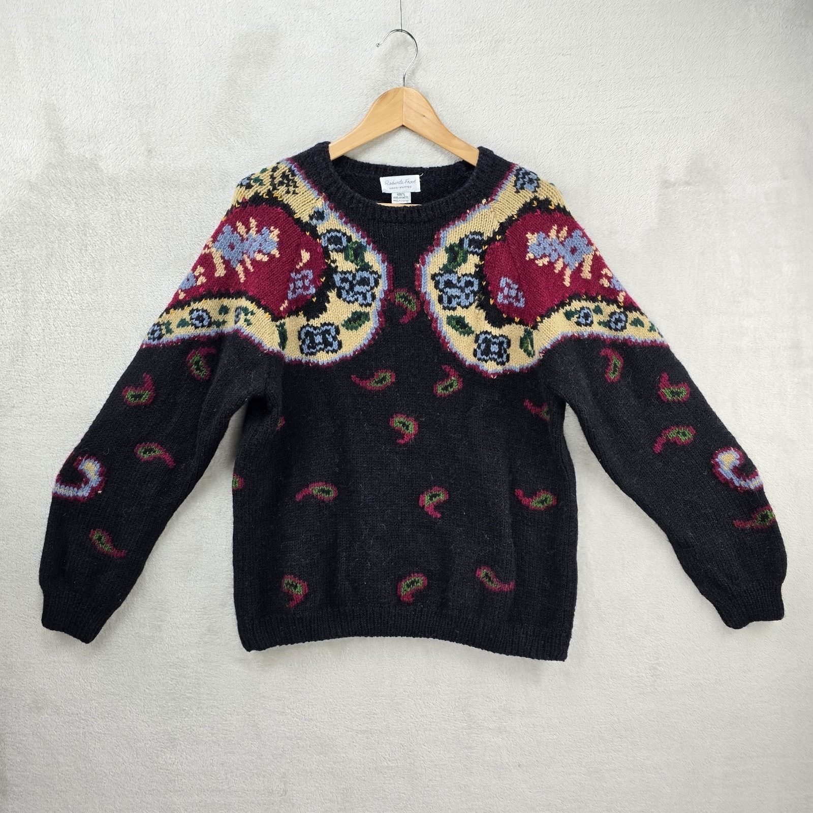 Other Vintage Roberta Frost Wool Knit Sweater Small Paisley Floral Size S / US 4 / IT 40 - 2 Thumbnail