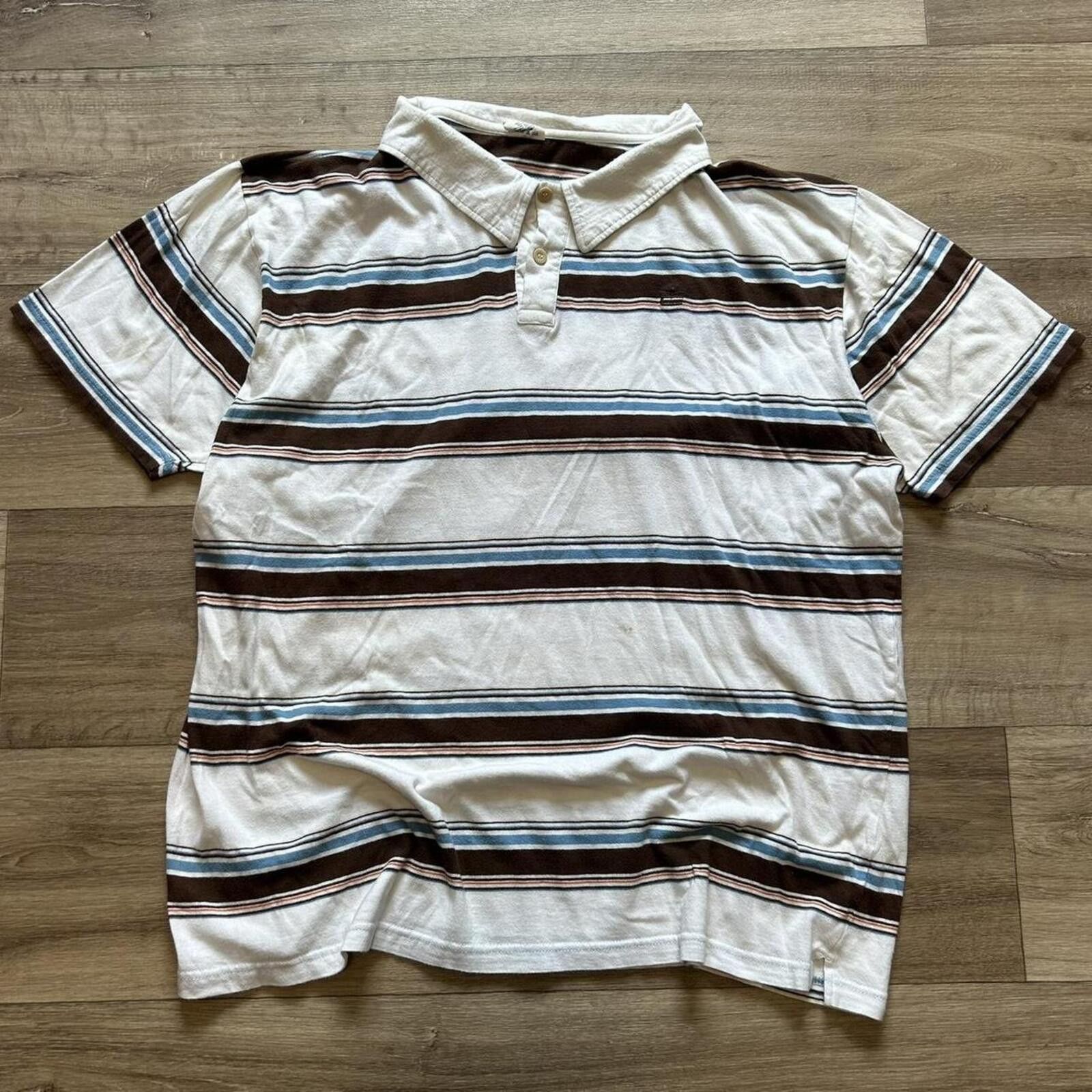 Polo Ralph Lauren Vintage y2k Brown Blue Machine striped polo shirt Size XXL Size US XXL / EU 58 / 5 - 1 Thumbnail