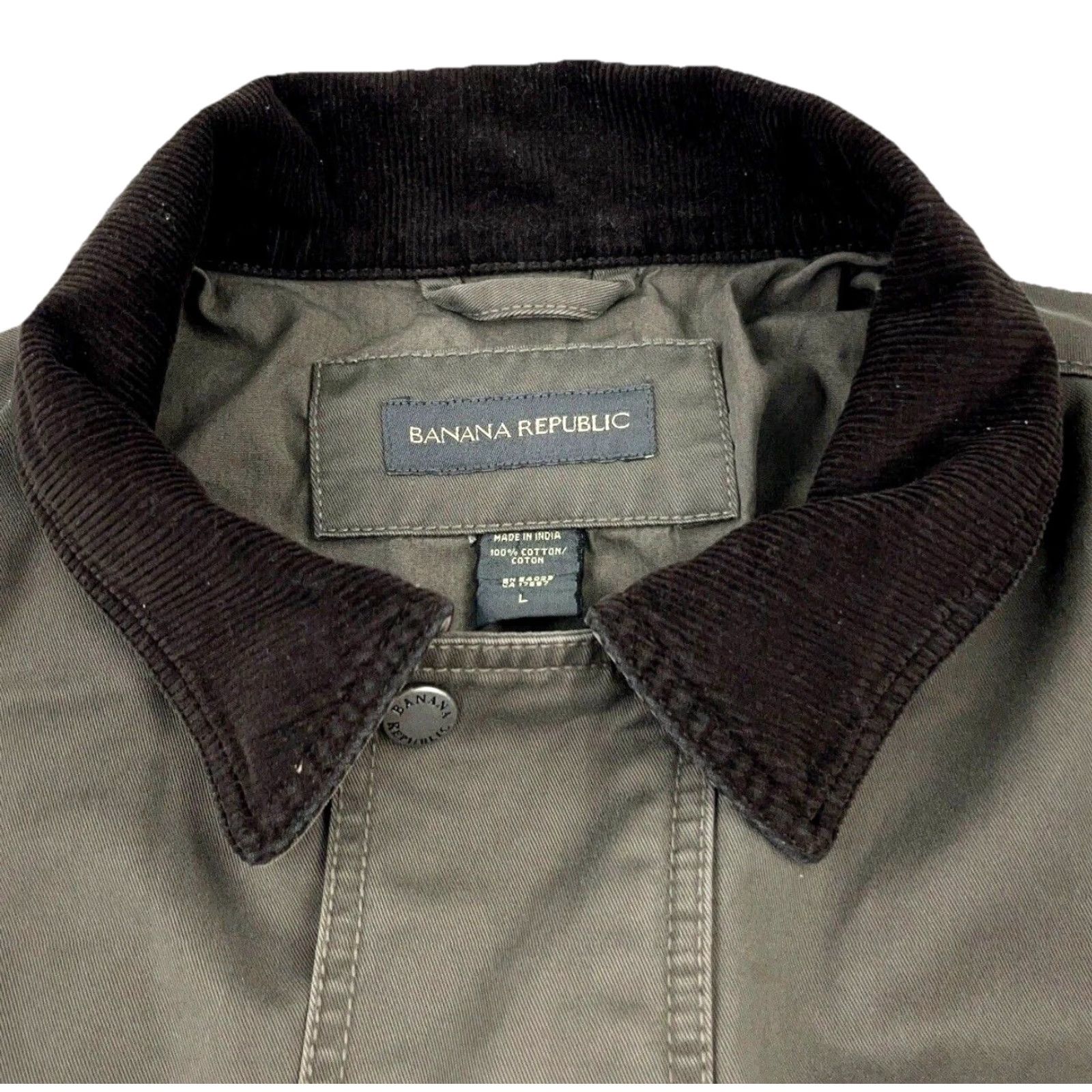 Banana Republic Banana Republic Barn Jacket Men Large Green Chore Coat Corduroy Collar Overcoat Jacket Casual Workwear Size US L / EU 52-54 / 3 - 2 Thumbnail