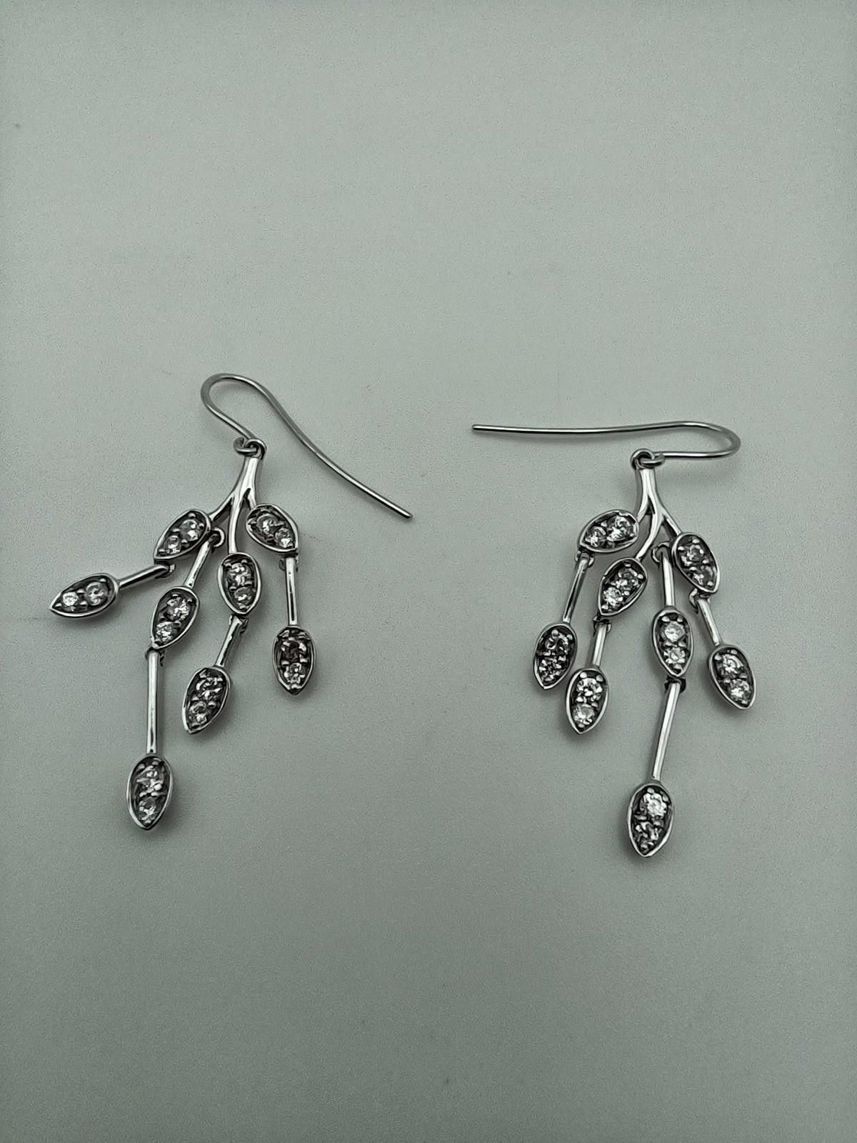 The Unbranded Brand 925 Sterling Silver CZ Vine Dangle Earrings Size ONE SIZE - 2 Thumbnail