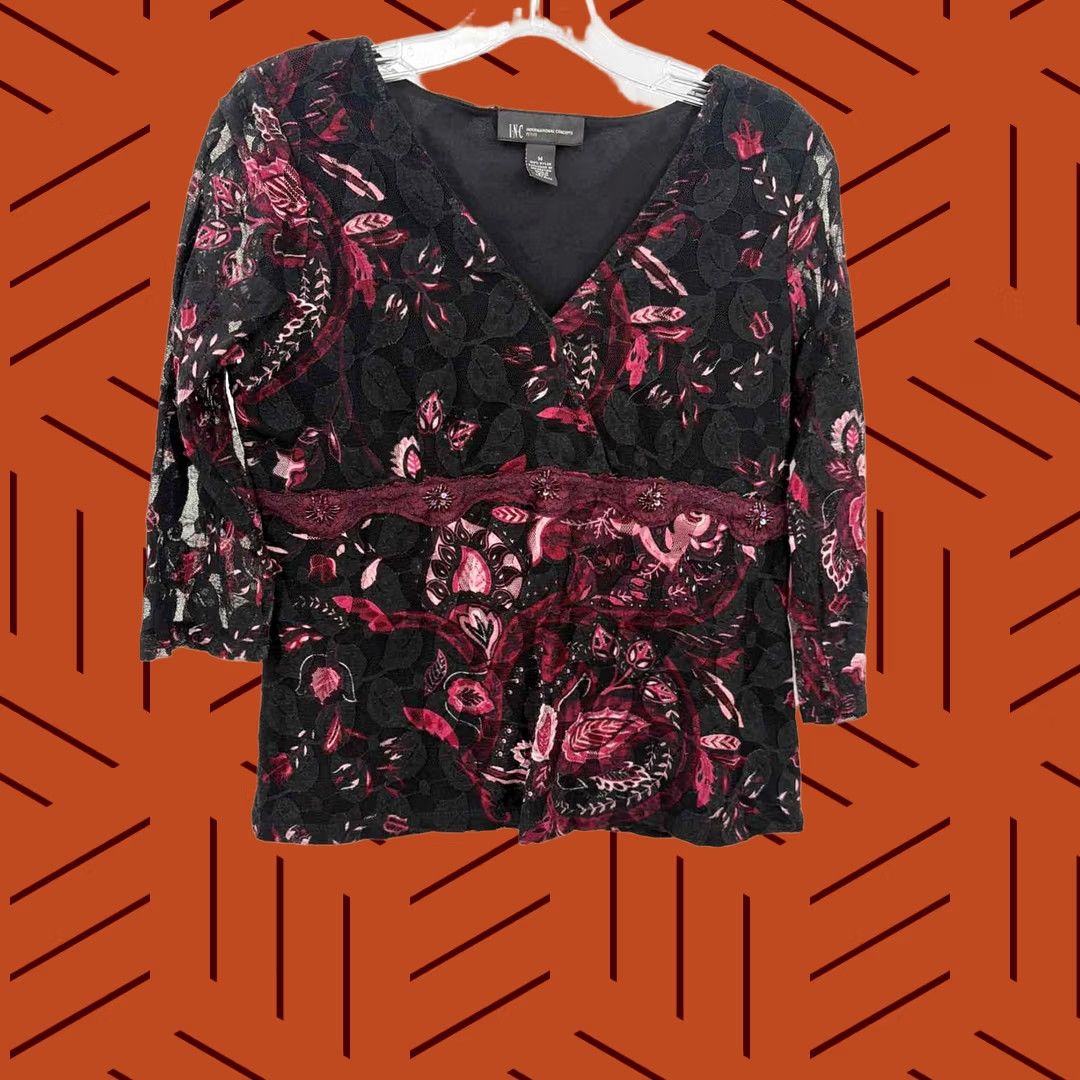 Incu INC Black Floral Blouse Size Medium Size M / US 6-8 / IT 42-44 - 1 Thumbnail