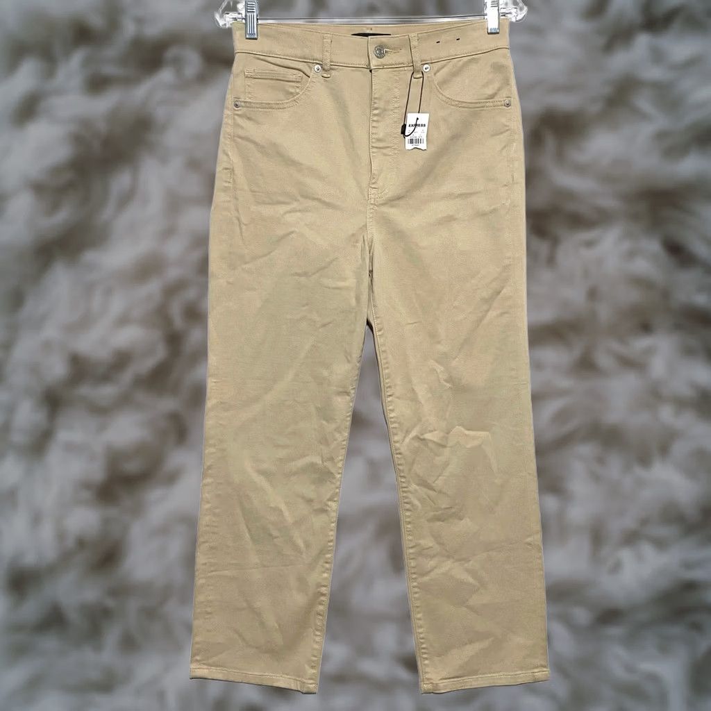 Express Express Khaki Jeans Womens 6R Straight High Rise NWT Chino Casual Workwear 29W 25.5in Inseam - Beige/Preppy, 79% Cotton 19% Rayon 2% Spandex Size 28" / US 6 / IT 42 - 1 Thumbnail