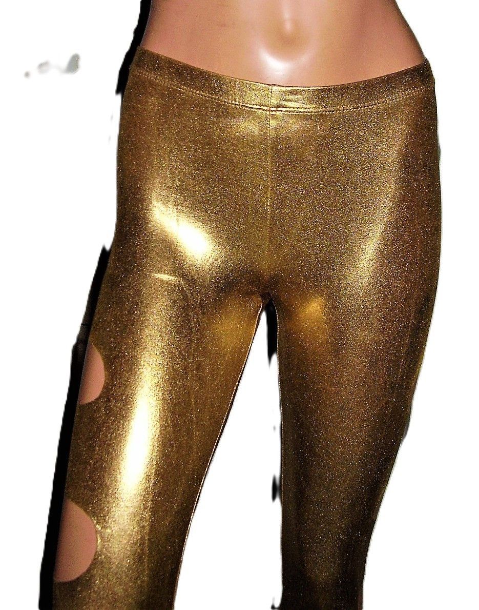 Other See You Monday Gold Shiny Spandex Leggings S Size 24" / US 00 / IT 34 - 3 Thumbnail