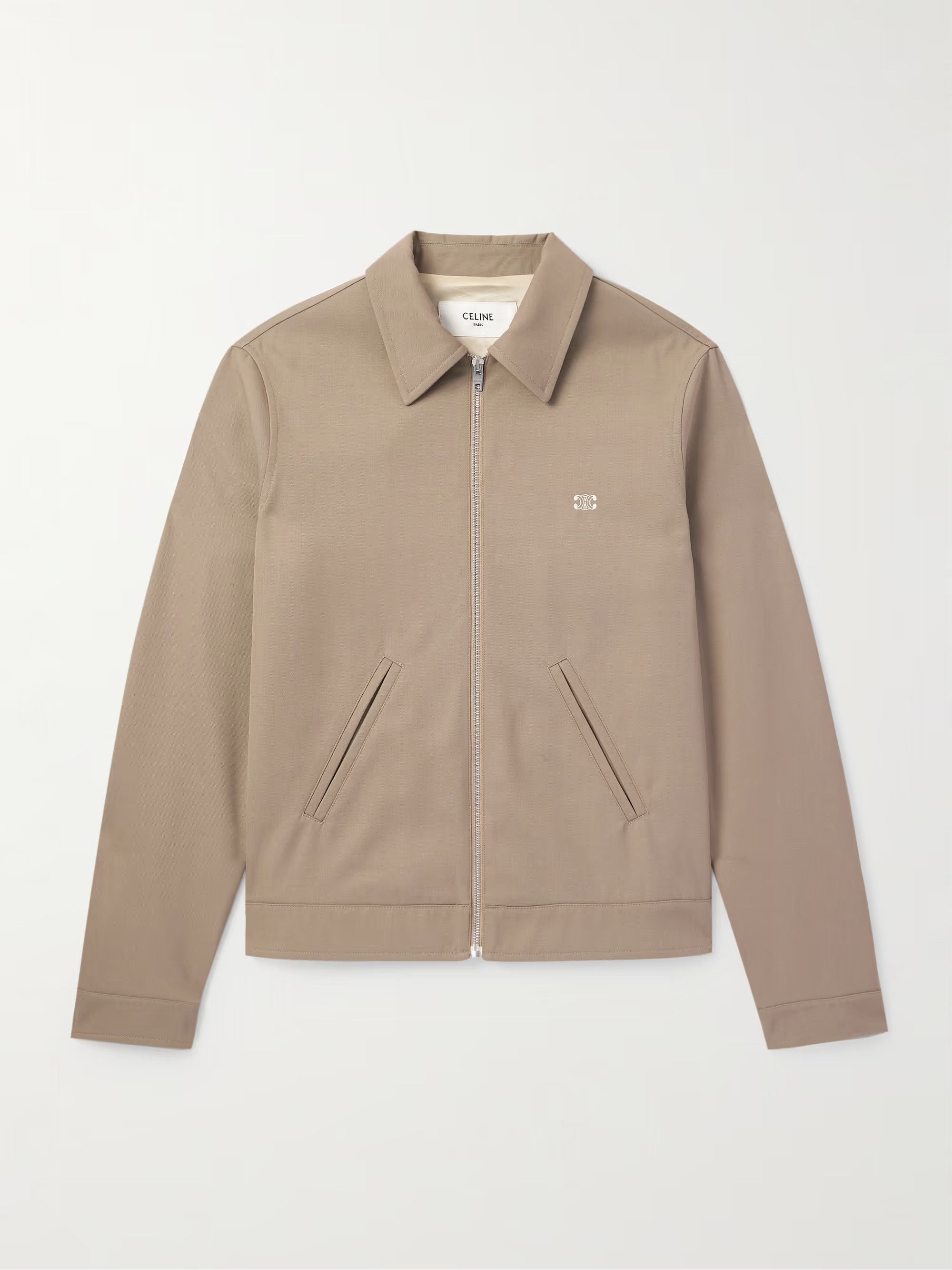 Celine o1mle0426 Logo Embroidered Wool Blend Twill Jacket in Camel Size US L / EU 52-54 / 3 - 1 Thumbnail