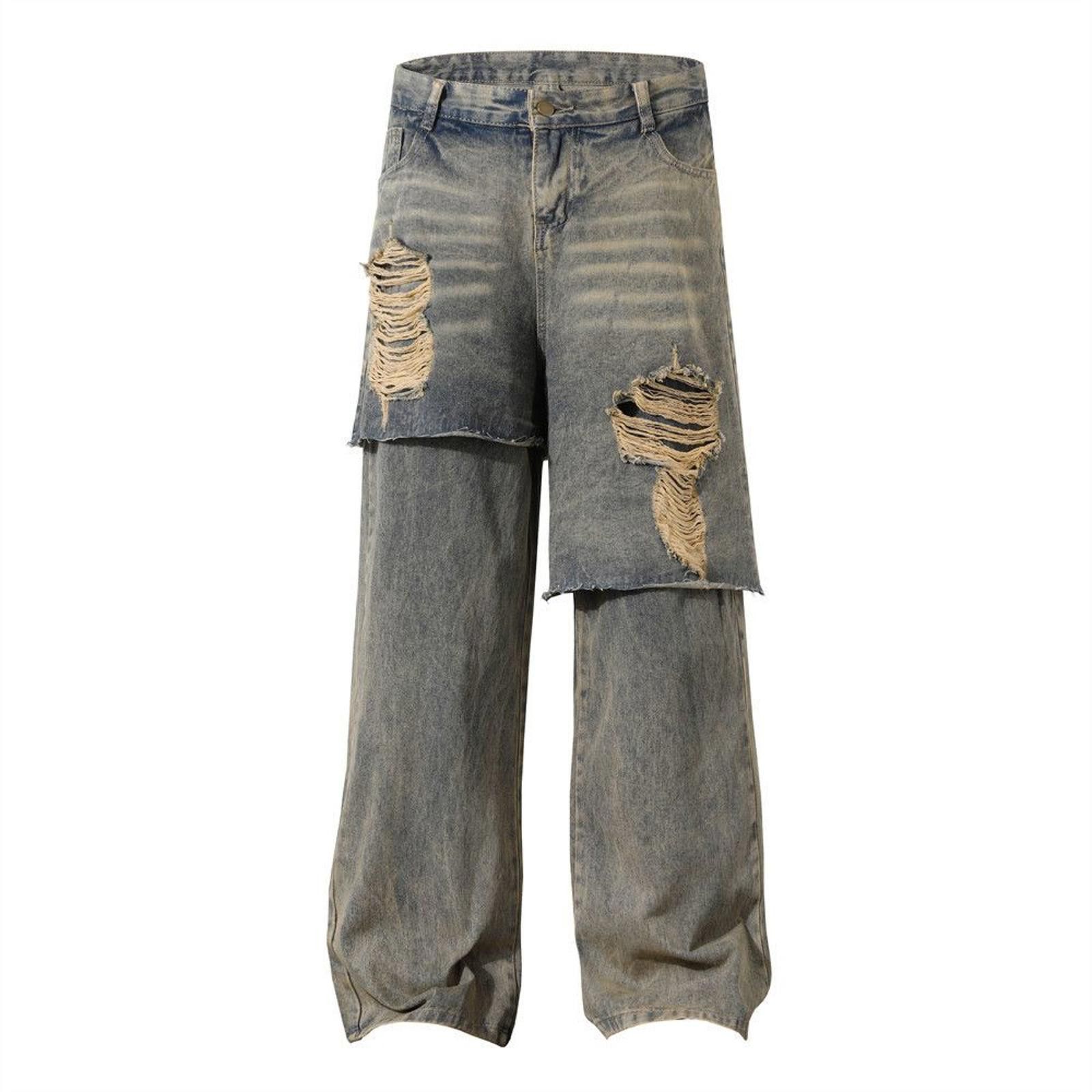 Jean × Vintage Distressed Washed Baggy Wide Leg Jeans Size US 32 / EU 48 - 1 Thumbnail
