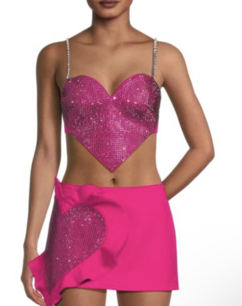 image of Area Embellished Stretch Wool Heart Crop Top Fuchsia , 6 in Pink, Women's (Size Medium)
