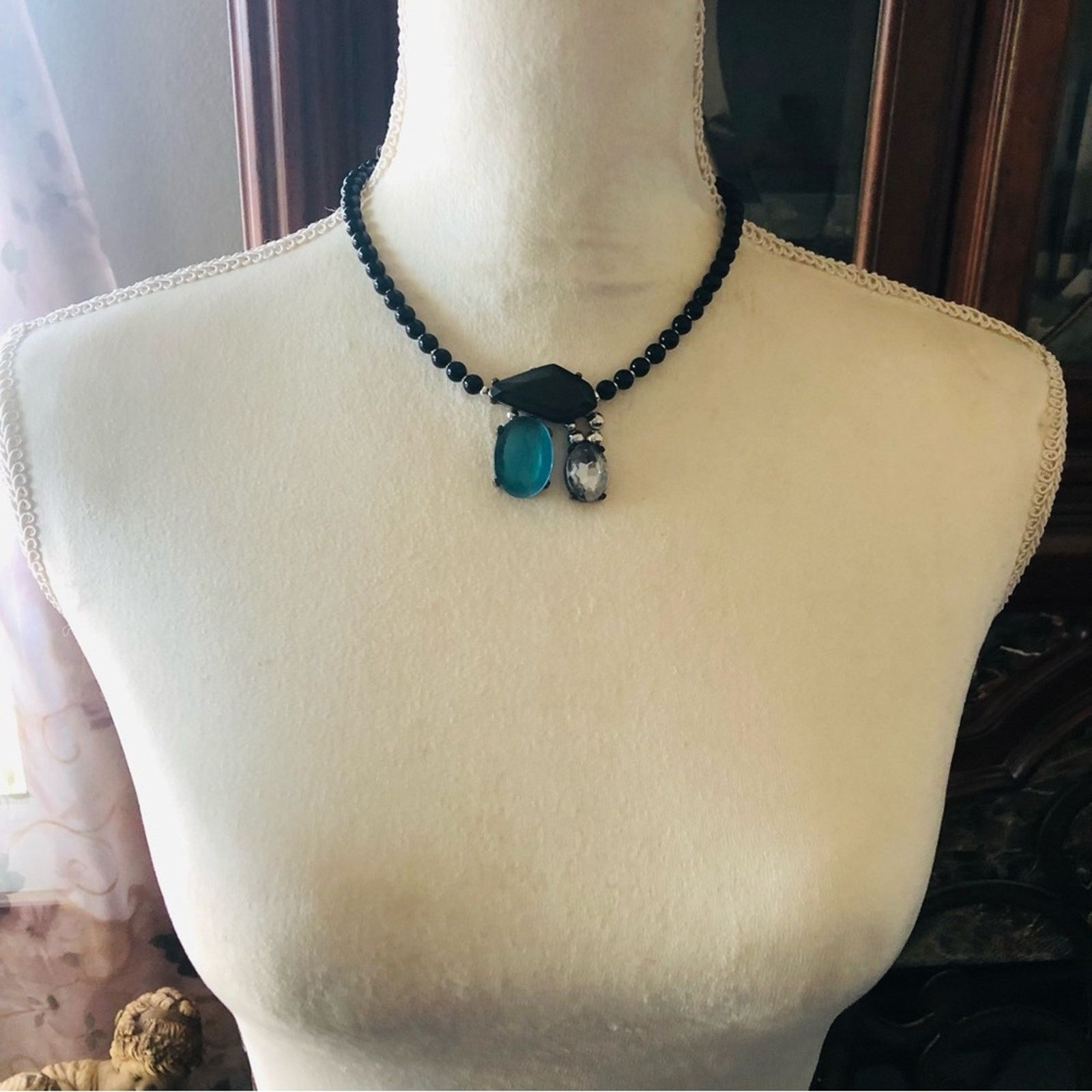 Handmade Handcrafted repurpose faceted stone Pearl necklace Size ONE SIZE - 5 Thumbnail