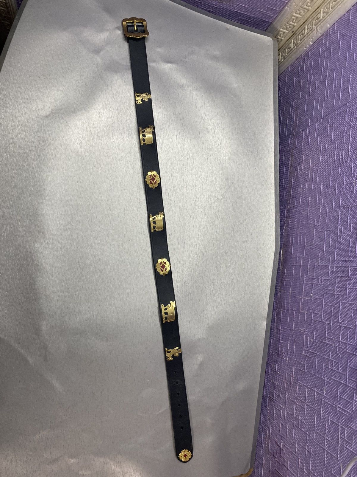 Etro × Vintage Unisex ETRO LEDER GURTEL Gold Kuh Sonne Rar Size ONE SIZE - 6 Thumbnail