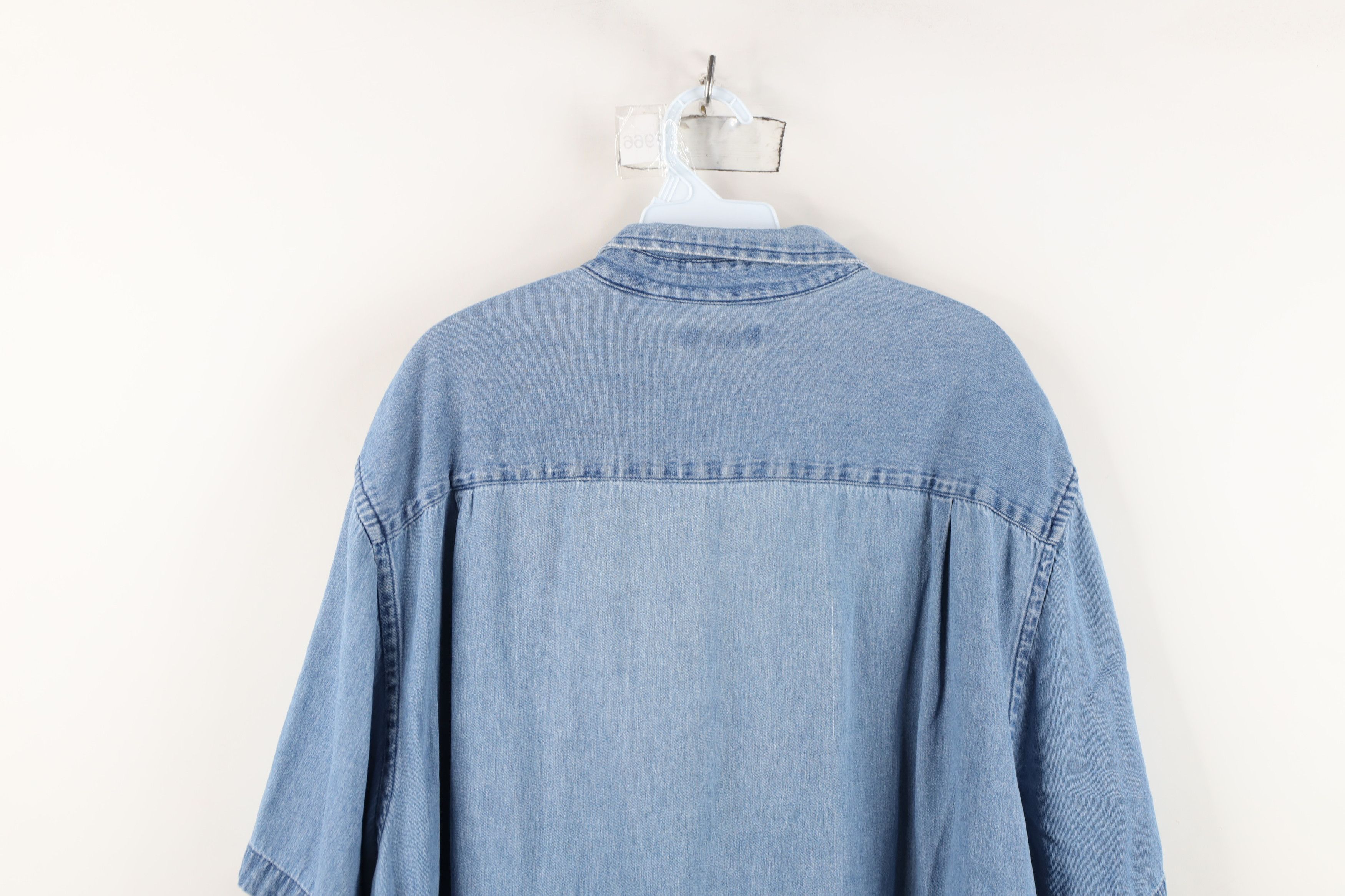 Vintage Vintage 90s Streetwear Blank Short Sleeve Denim Button Shirt Size US XXL / EU 58 / 5 - 13 Thumbnail