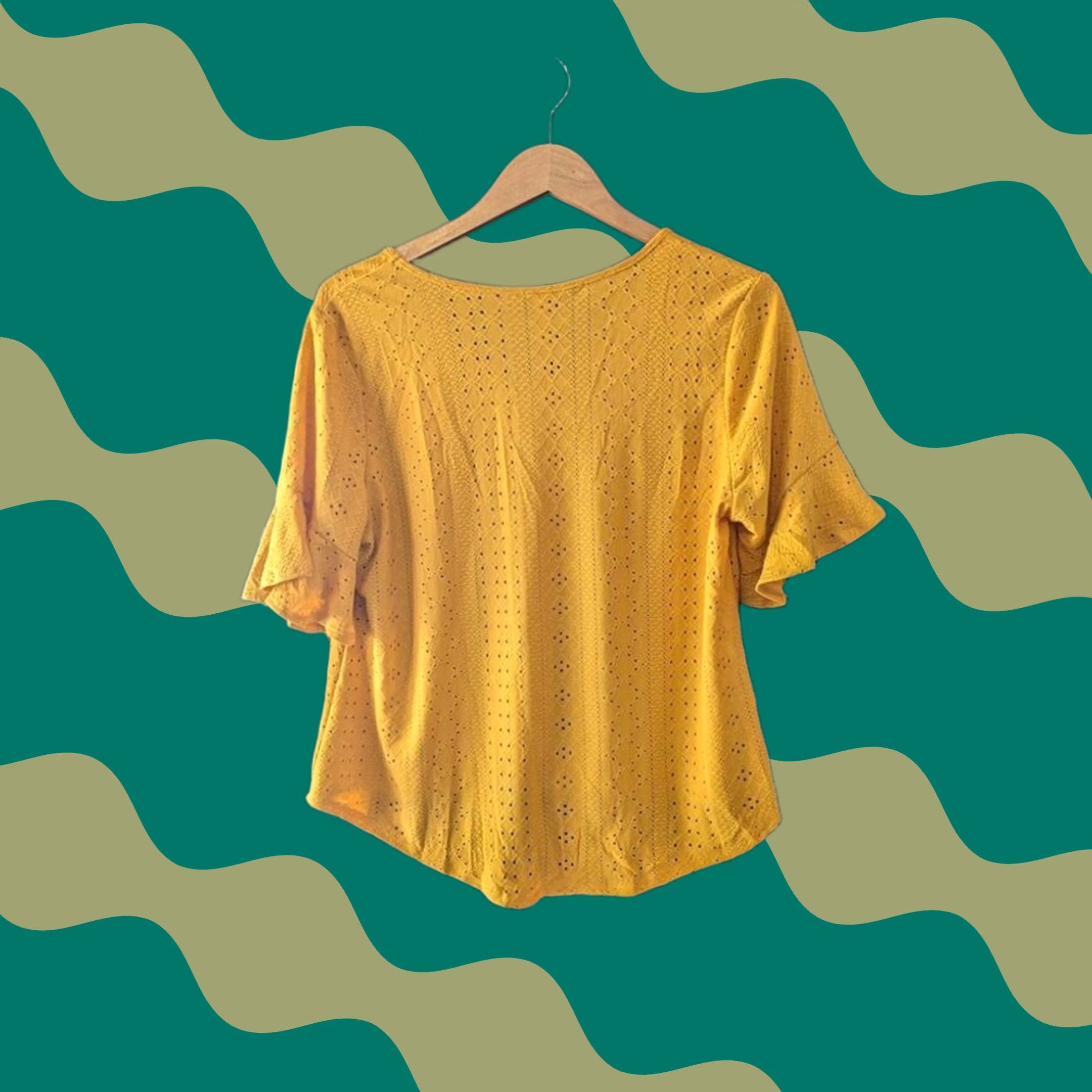 Vintage Perception Concept Blouse Shirt Womens L Yellow Eyelet Flutter Sleeve Tie Front V-Neck Casual Boho Spring Summer Modern Size L / US 10 / IT 46 - 1 Thumbnail