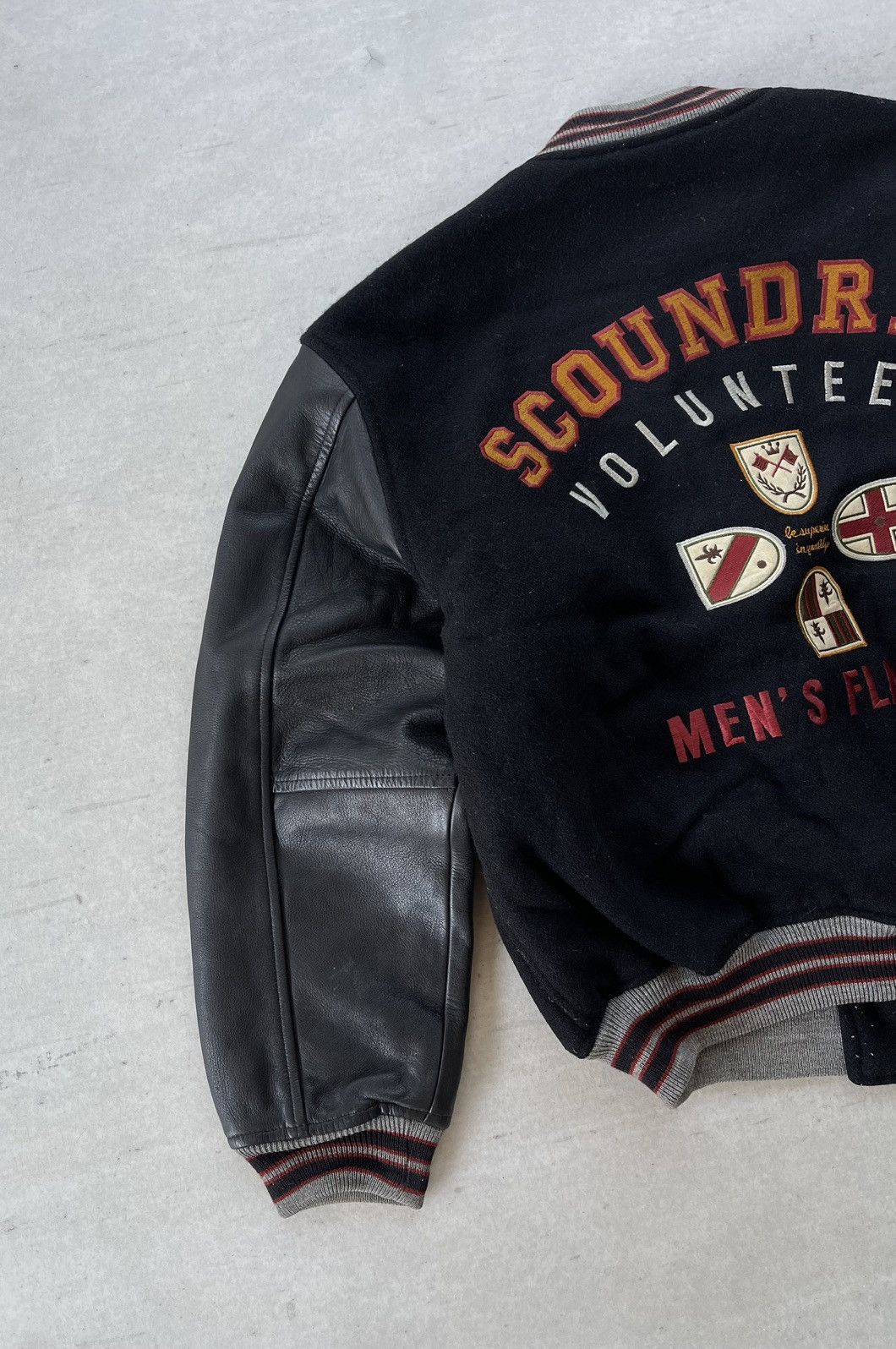 Japanese Brand 🔥VINTAGE 90'S FLANDRE LEATHER SLEEVE VARSITY JACKET Size US L / EU 52-54 / 3 - 9 Thumbnail