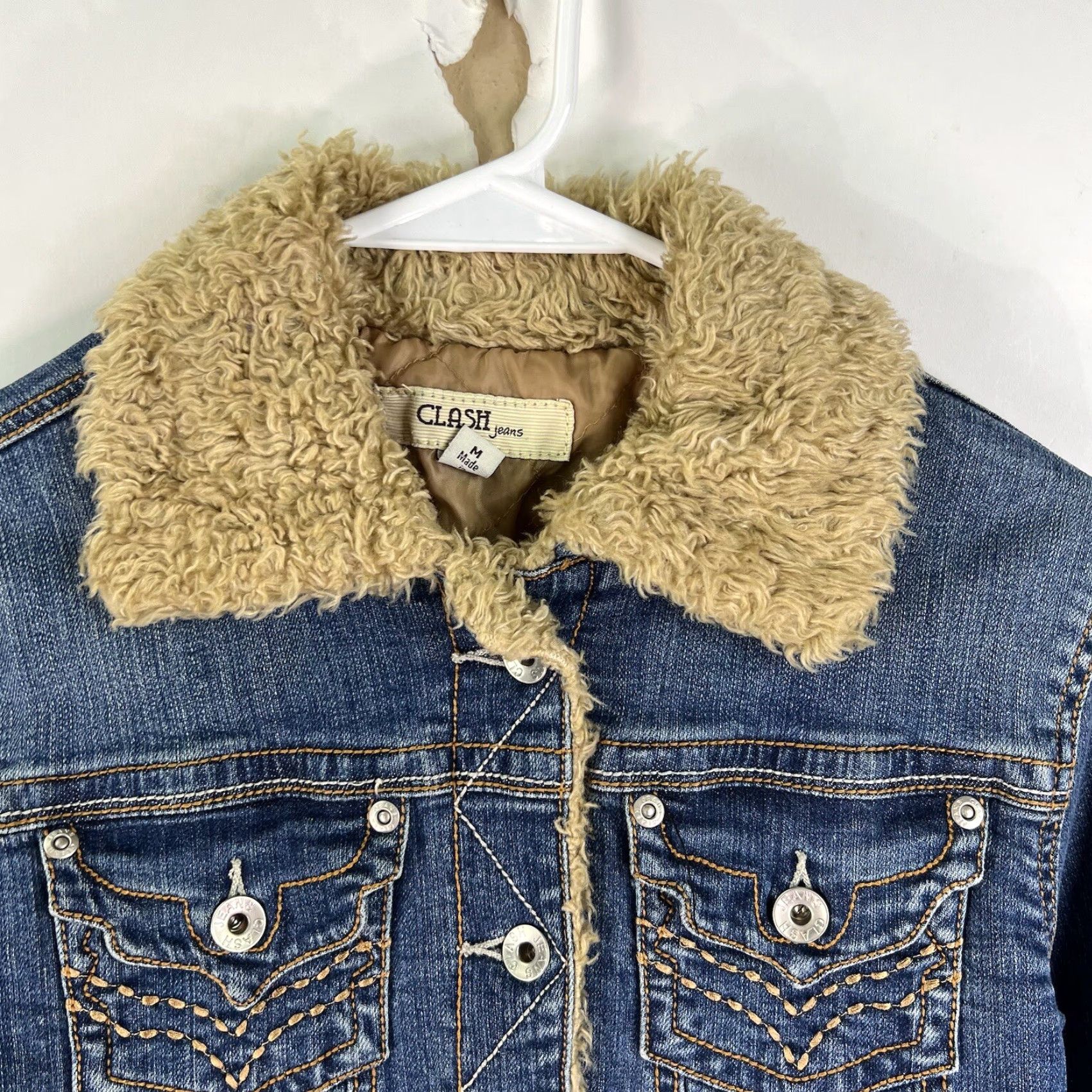 Denime Clash Faux Fur Lined Denim Jean Jacket Women Size Small Blue Embellished Classic City Biker Size 28" / US 6 / IT 42 - 2 Thumbnail