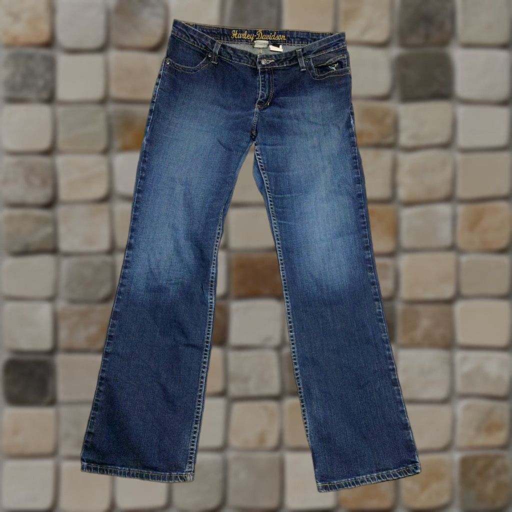 Harley Davidson VINTAGE Harley-Davidson Jeans Boots Cut Embellished Mid-Rise 34x32 Dark Blue Women’s 12 Pant Country USA Size 34" / US 12 / IT 48 - 1 Thumbnail